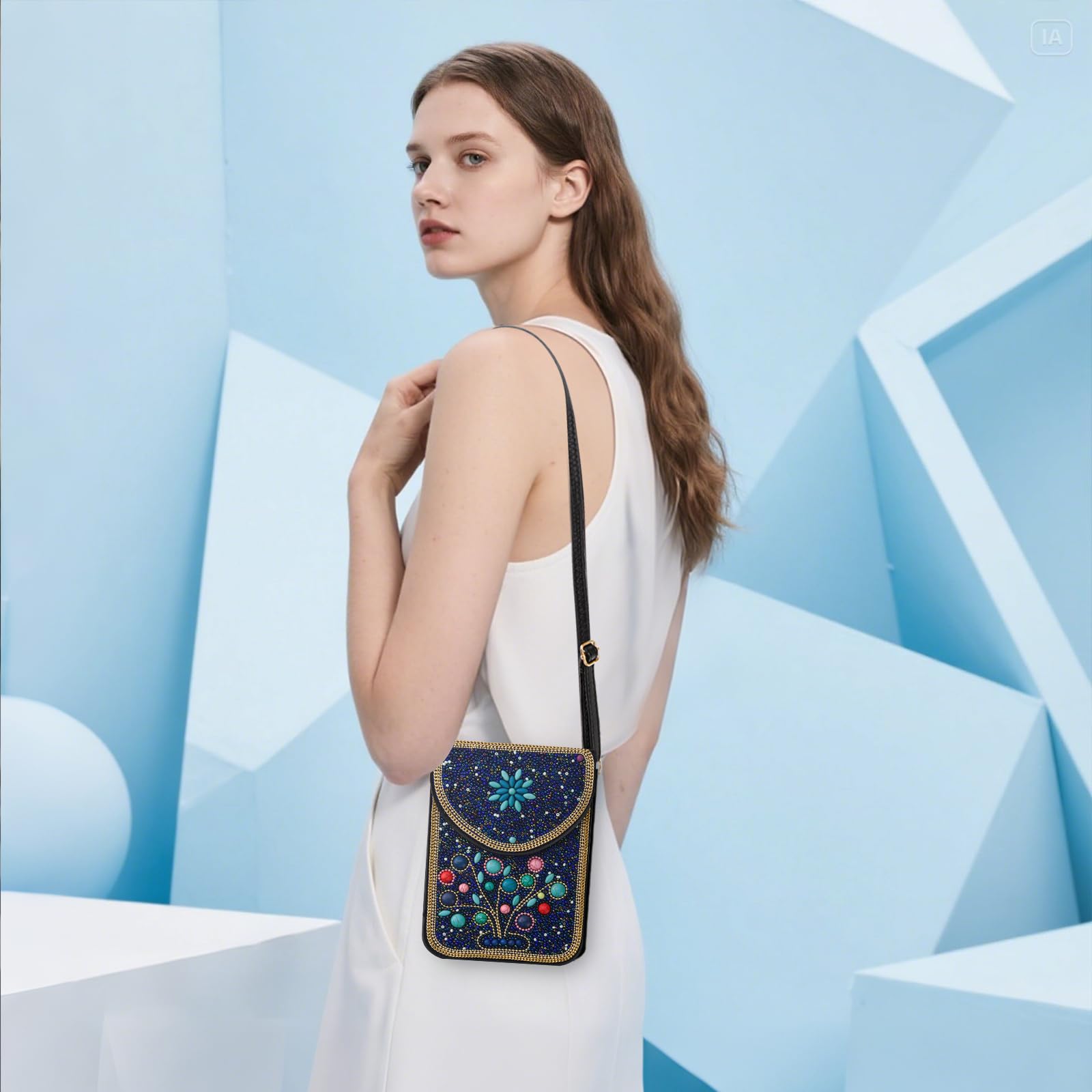 Beaded Crossbody Phone Shoulder Bag Boho Wallet Purse with Colorful Handcrafted Beads