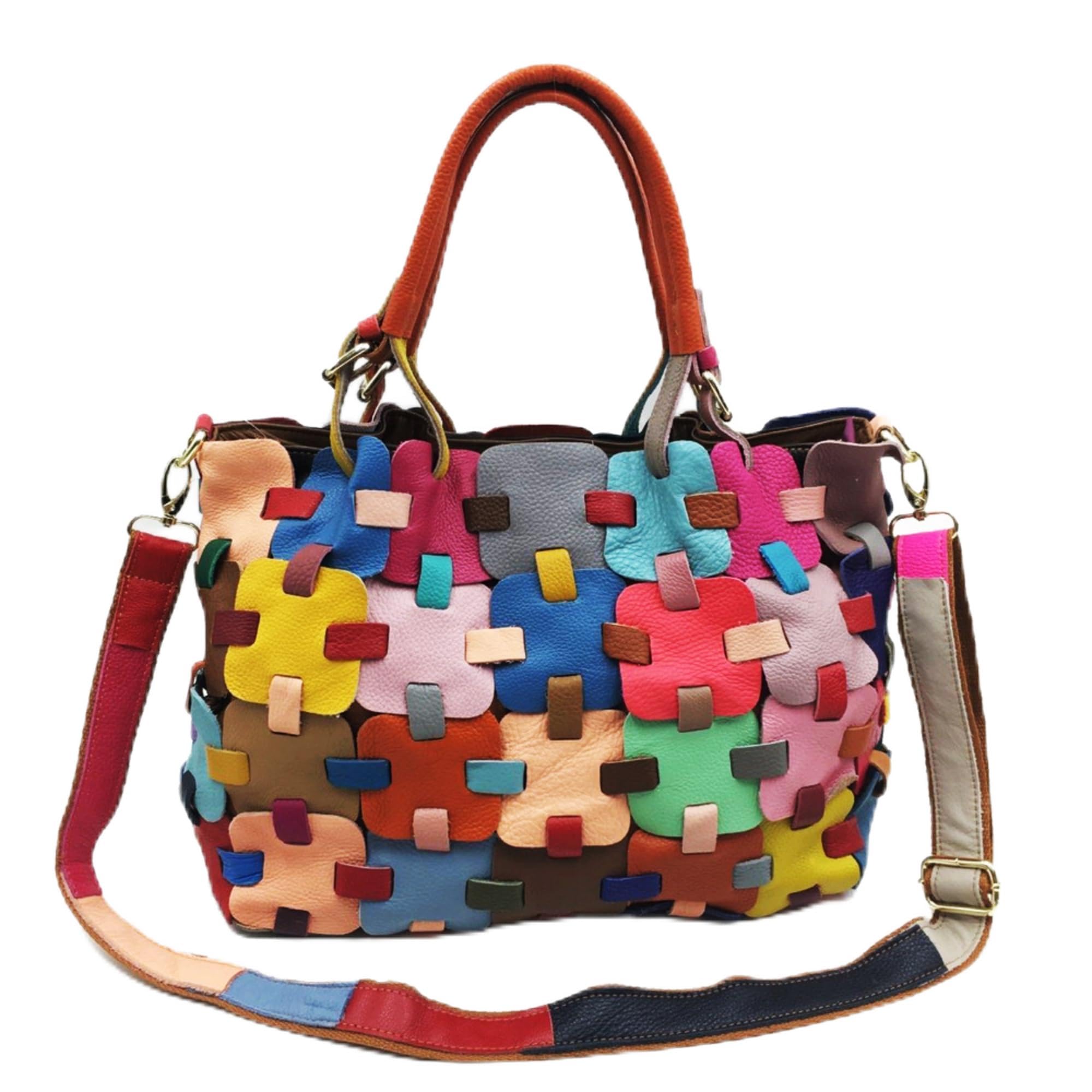 Handmade Cowhide Multi Color Patchwork Bag Crossbody Shoulder Handheld Unique Style