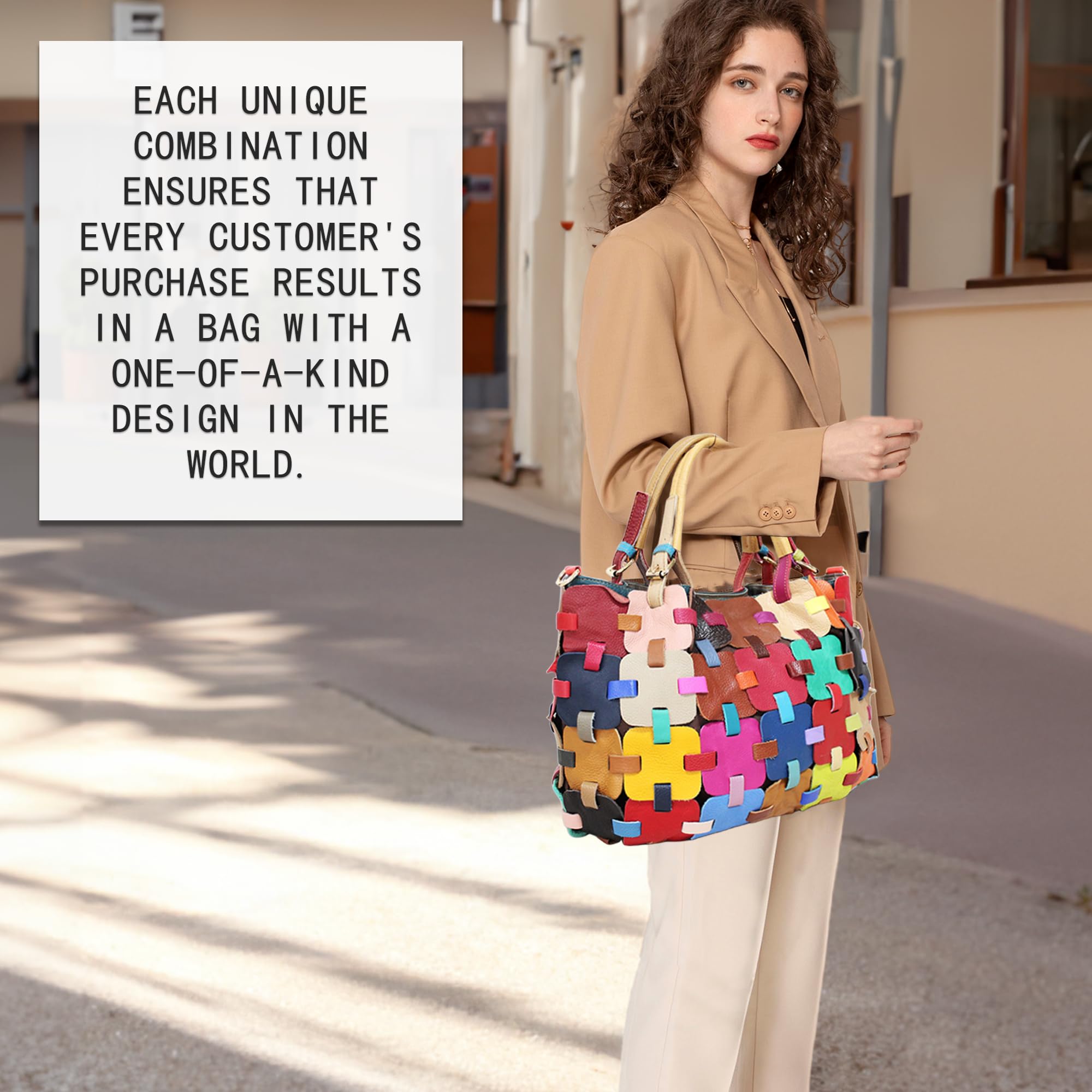 Handmade Cowhide Multi Color Patchwork Bag Crossbody Shoulder Handheld Unique Style