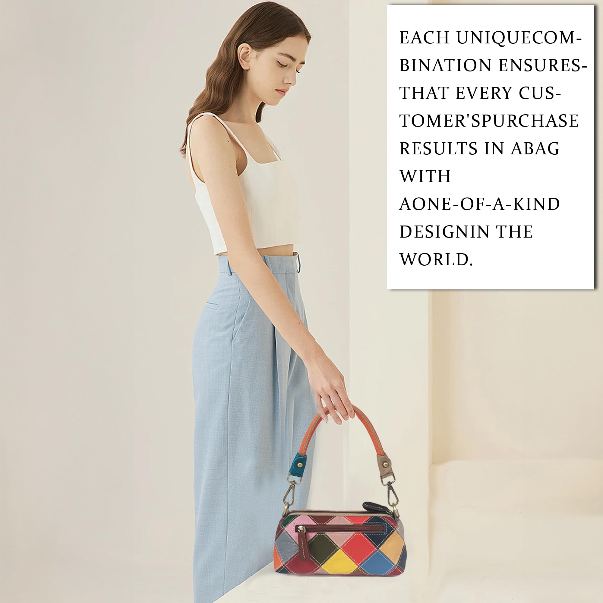 Handmade Cowhide Multi Color Patchwork Bag Crossbody Shoulder Handheld Unique Style