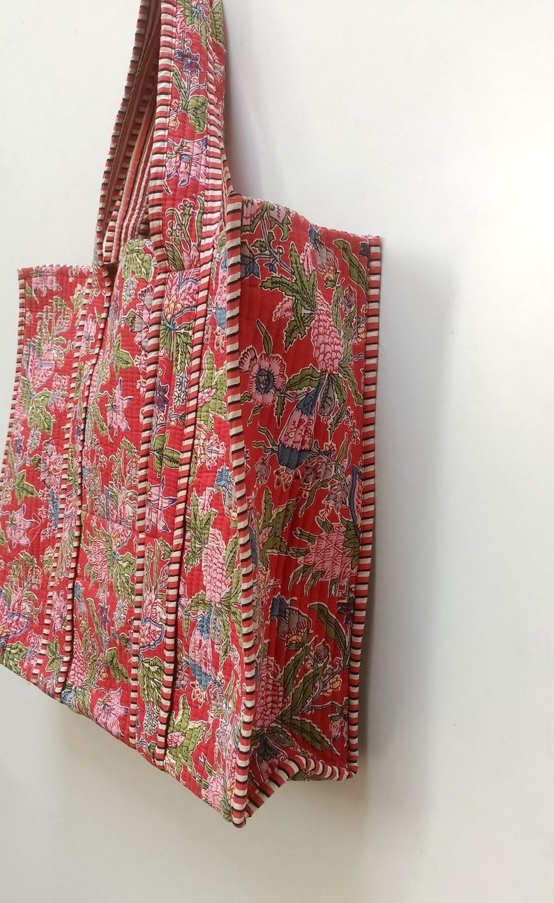 Handmade Quilted Cotton Tote Bag Boho Large Shopping Market Bag