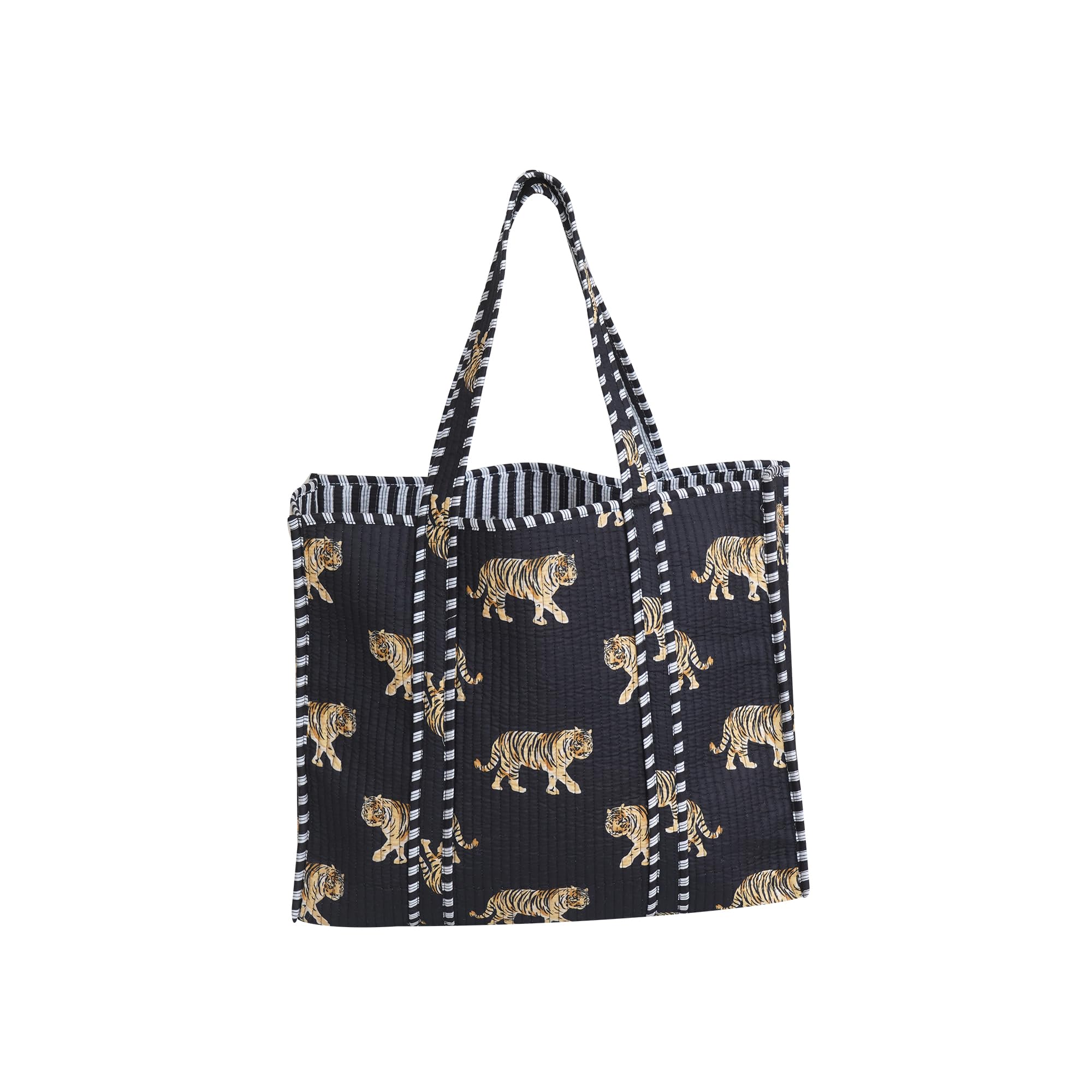 Handmade Cotton Floral Block Print Quilted Tote Shoulder Market Shopping Bag