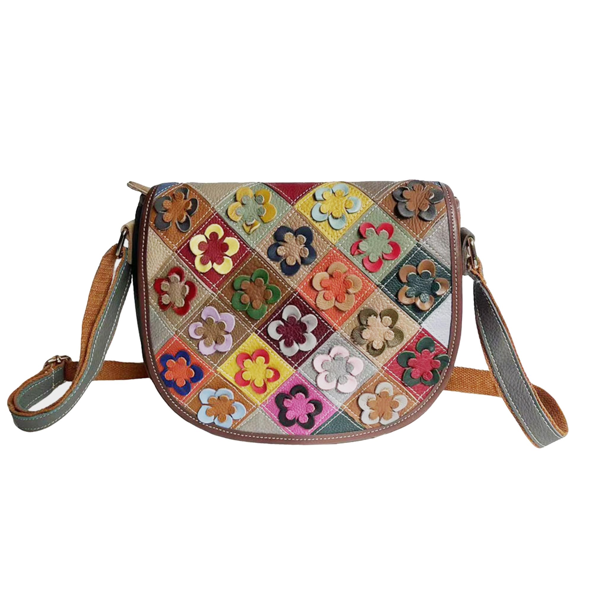 Handmade Cowhide Multi Color Patchwork Bag Crossbody Shoulder Handheld Unique Style