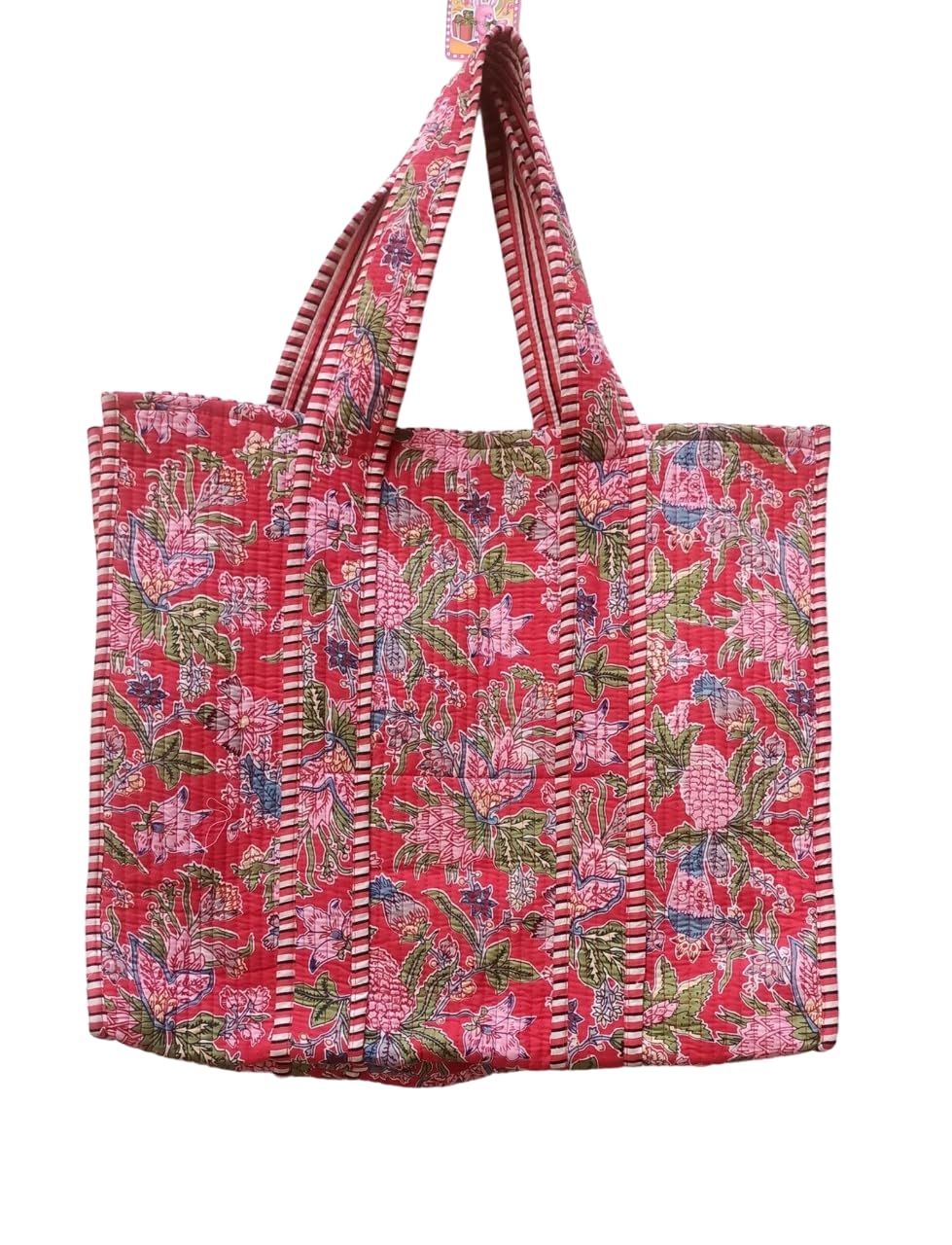 Handmade Quilted Cotton Tote Bag Boho Large Shopping Market Bag