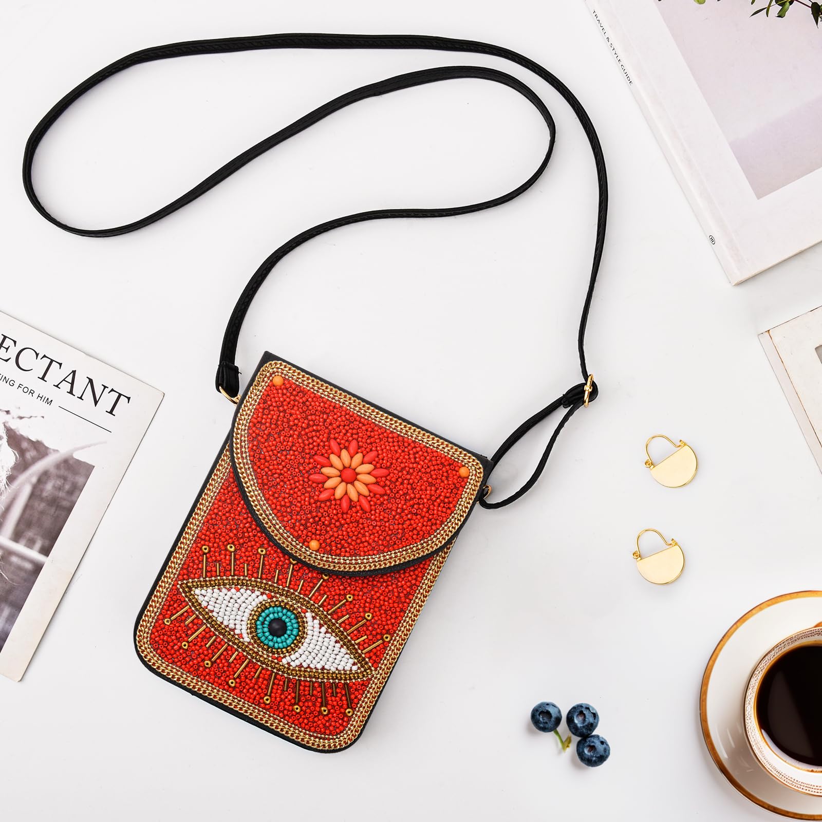 Beaded Crossbody Phone Shoulder Bag Boho Wallet Purse with Colorful Handcrafted Beads
