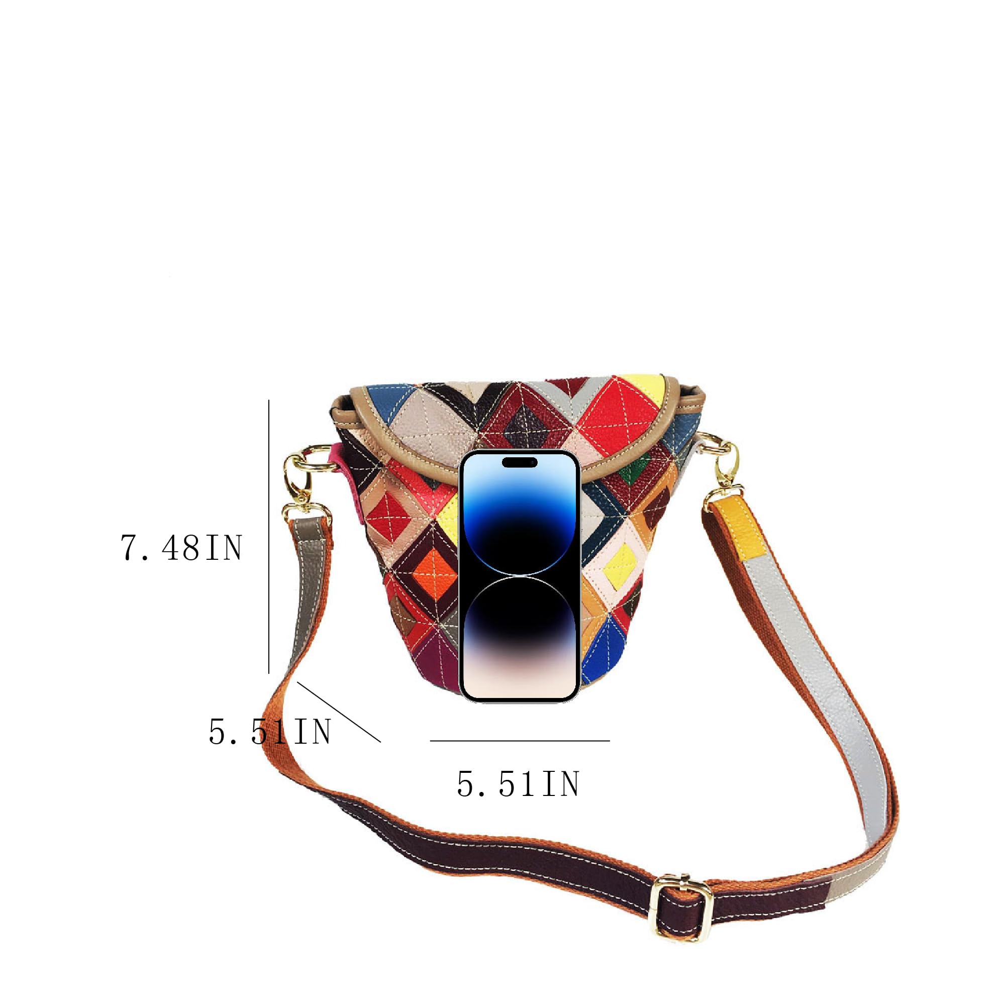 Handmade Cowhide Multi Color Patchwork Bag Crossbody Shoulder Handheld Unique Style