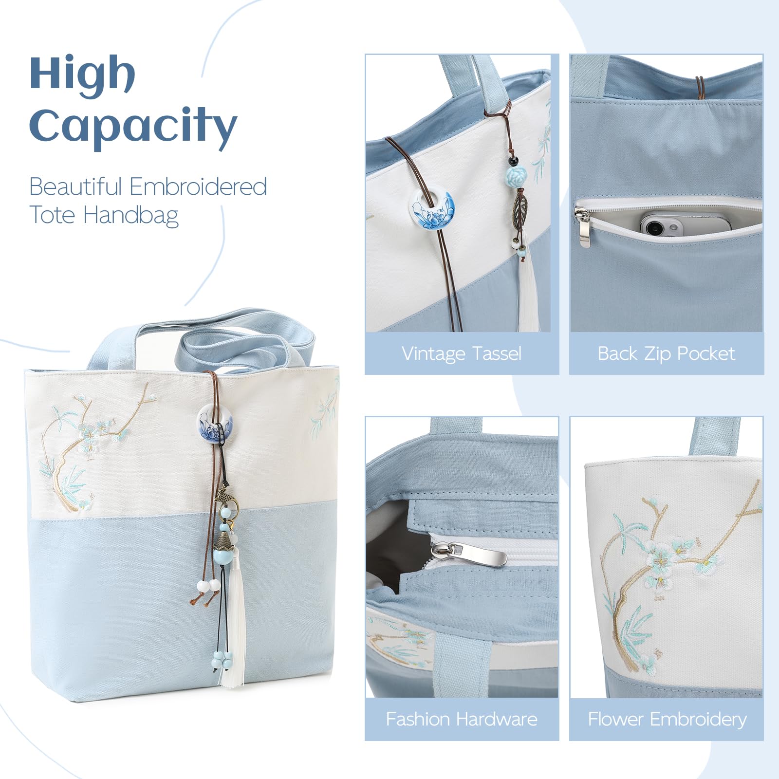 Elegant Vintage Silk Pattern Shoulder Tote Bag with Pendant and Tassels