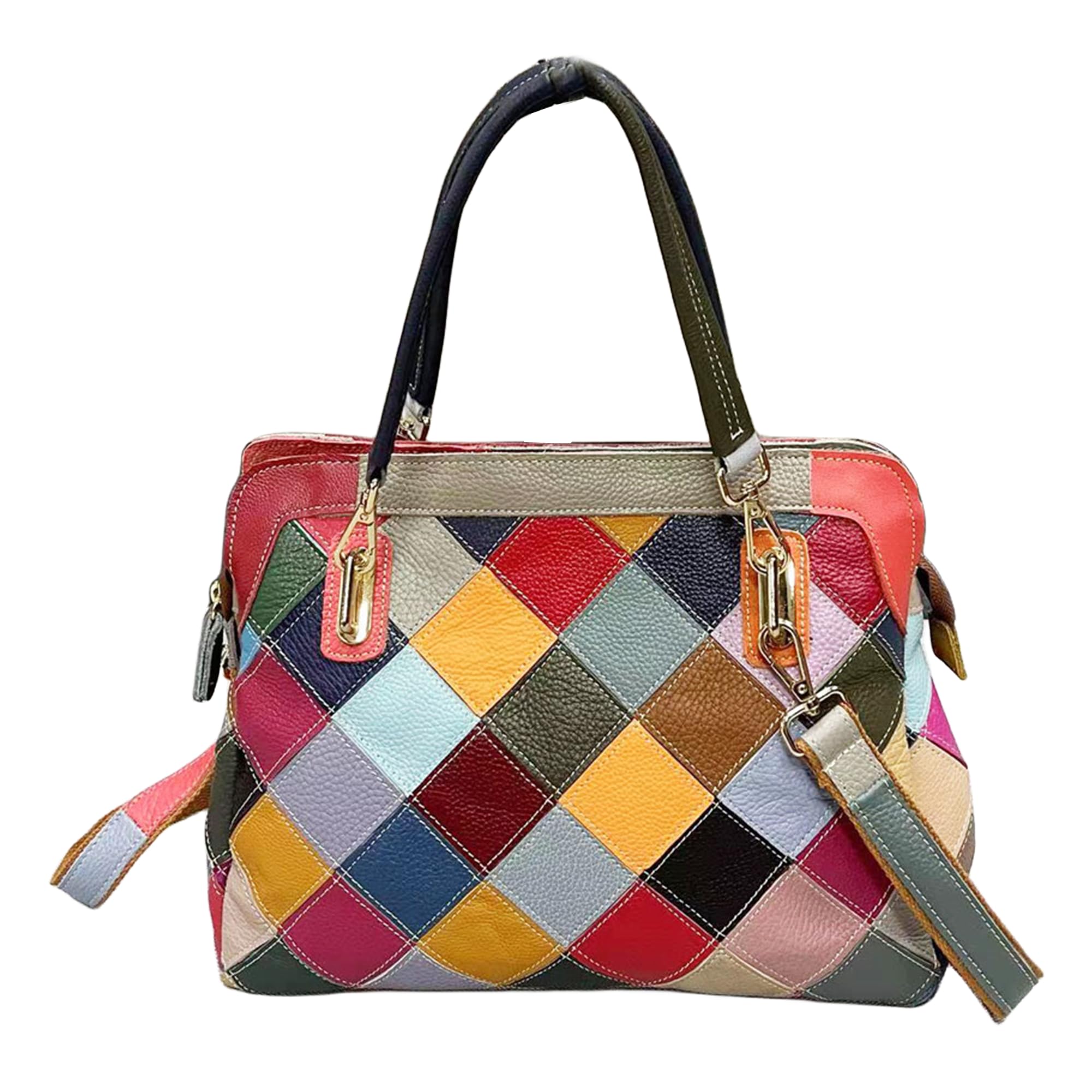 Handmade Cowhide Multi Color Patchwork Bag Crossbody Shoulder Handheld Unique Style