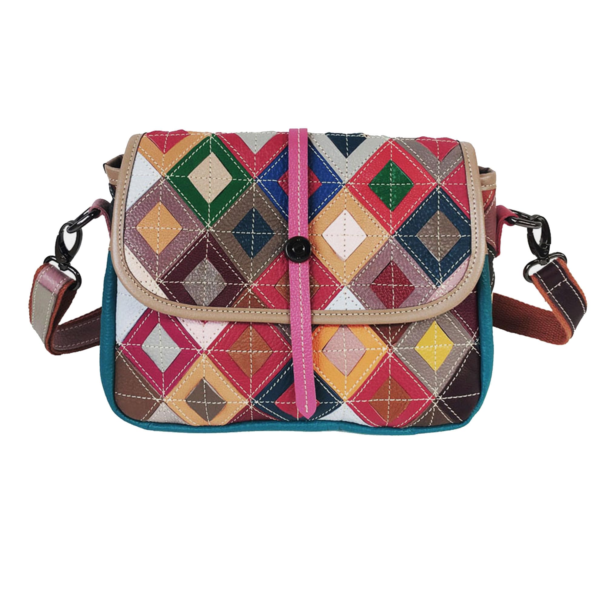 Handmade Cowhide Multi Color Patchwork Bag Crossbody Shoulder Handheld Unique Style