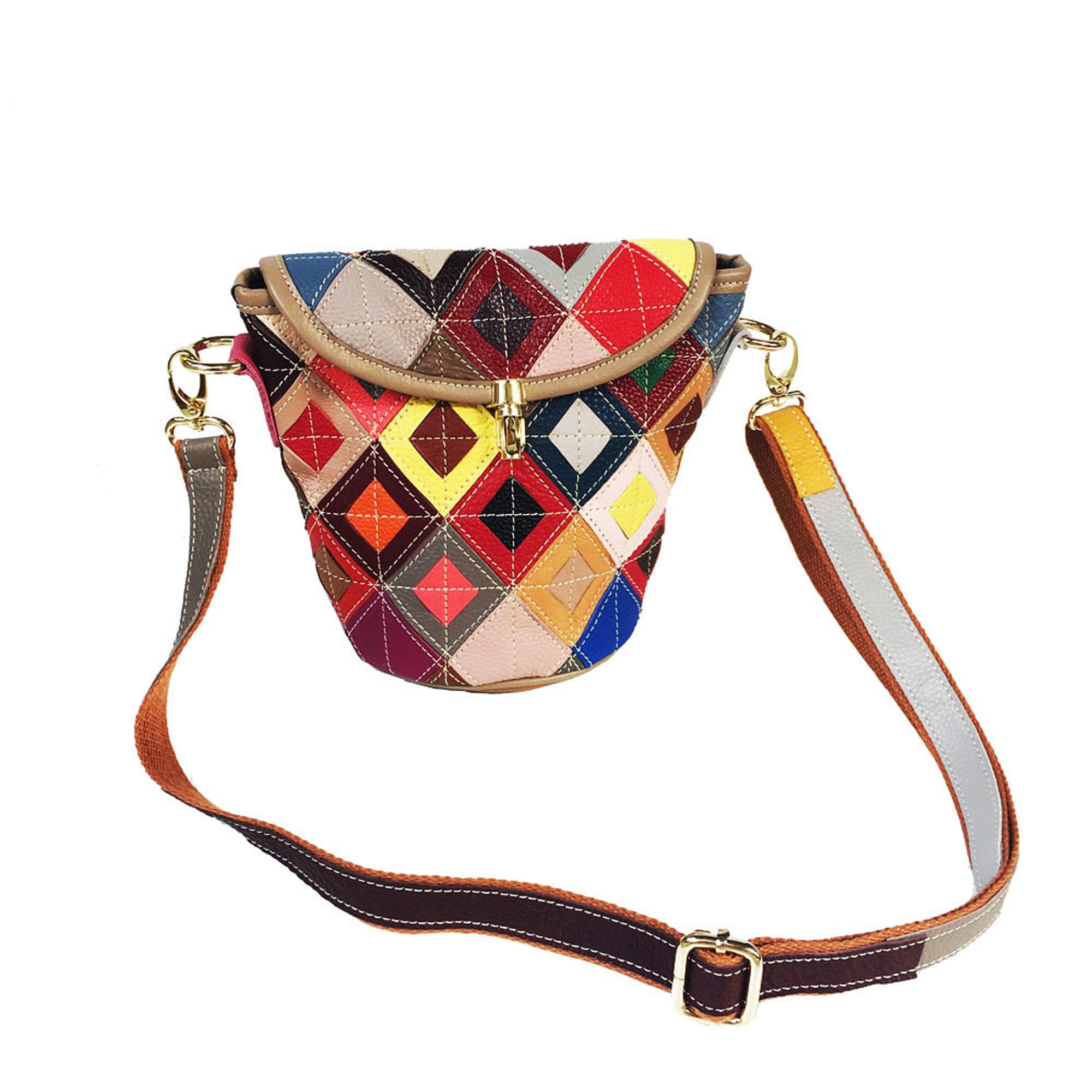 Handmade Cowhide Multi Color Patchwork Bag Crossbody Shoulder Handheld Unique Style