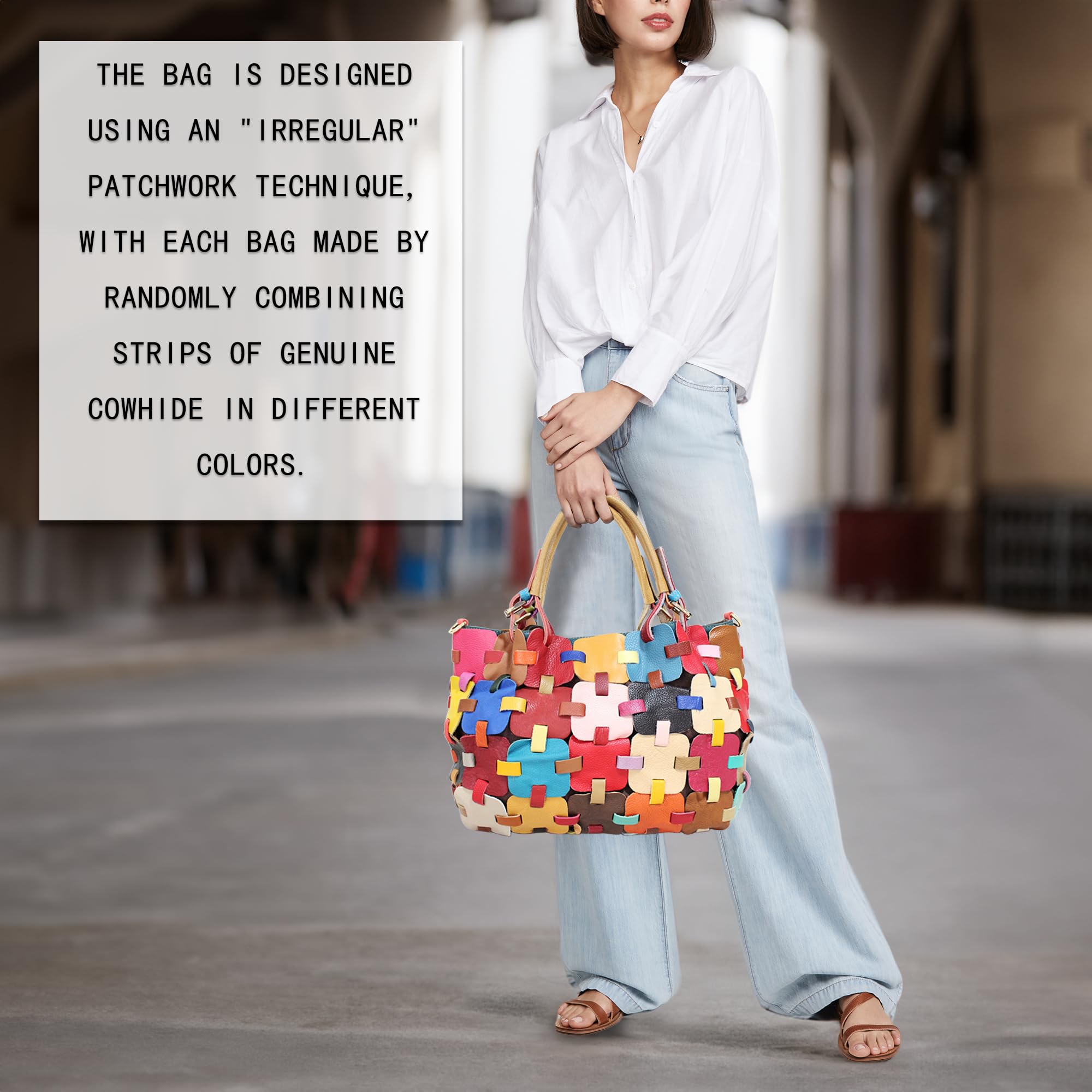 Handmade Cowhide Multi Color Patchwork Bag Crossbody Shoulder Handheld Unique Style