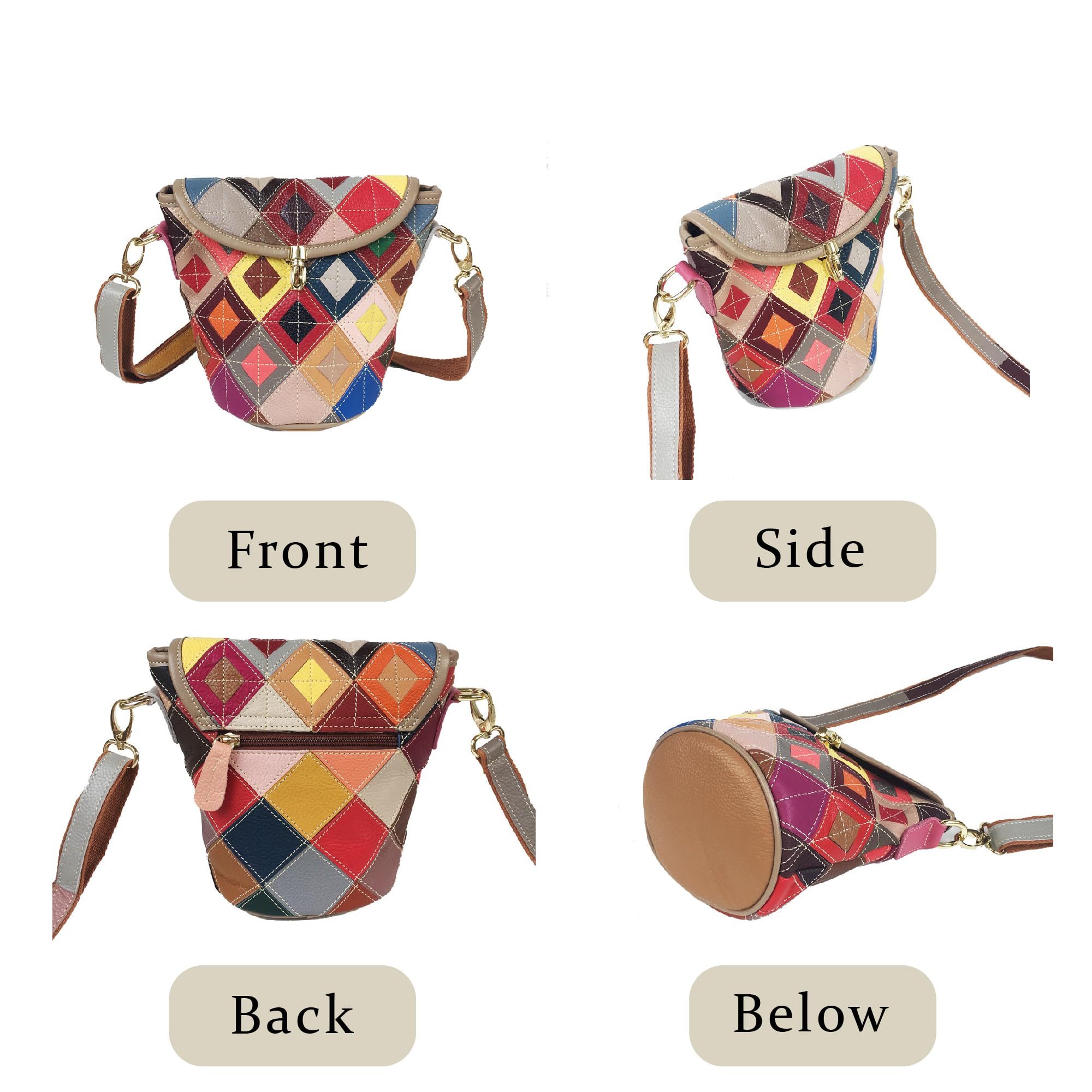 Handmade Cowhide Multi Color Patchwork Bag Crossbody Shoulder Handheld Unique Style