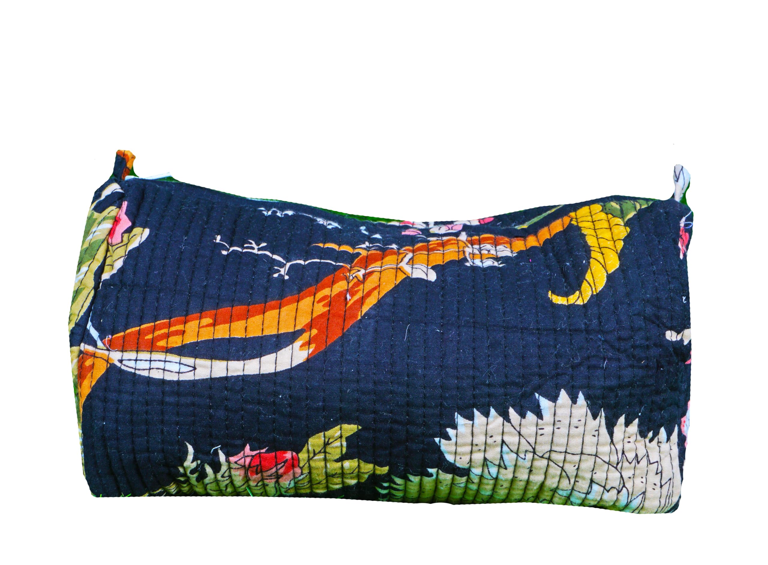 Indian Handmade Cotton Quilted Floral Toiletry Cosmetic Makeup Bag Blue A