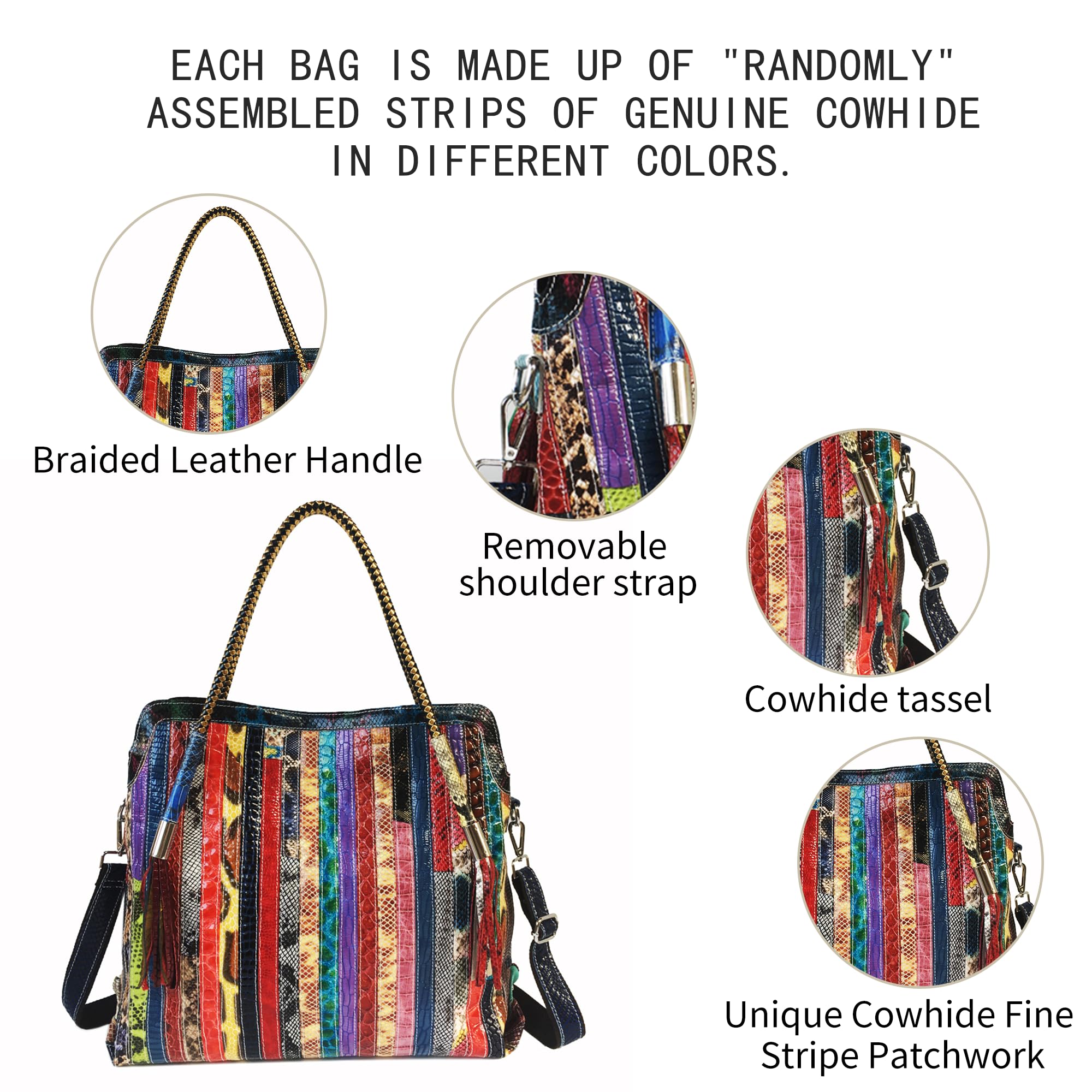 Handmade Cowhide Multi Color Patchwork Bag Crossbody Shoulder Handheld Unique Style