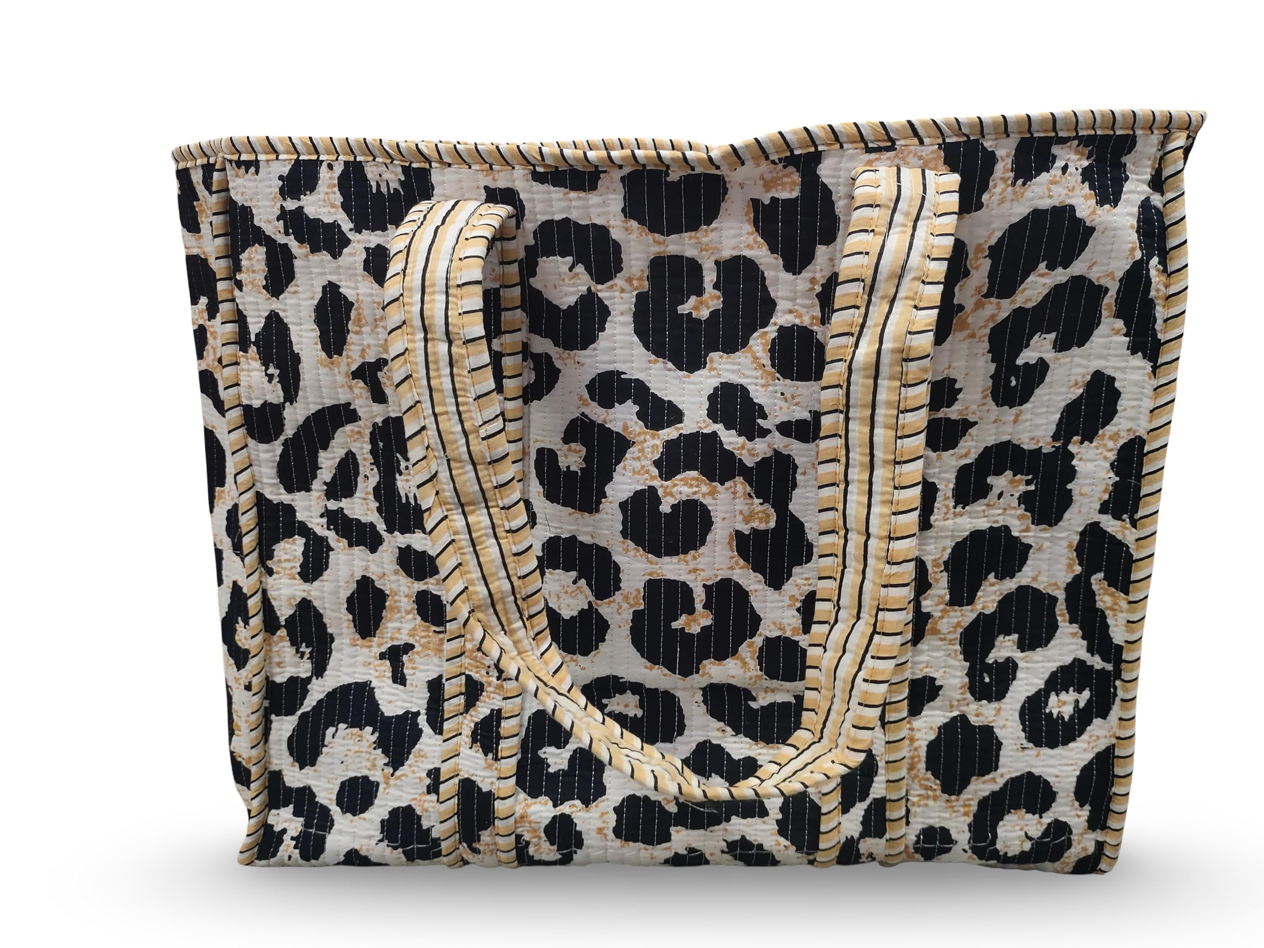 Handmade Cotton Floral Block Print Quilted Tote Shoulder Market Shopping Bag