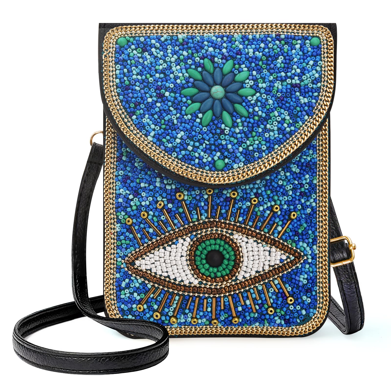 Beaded Crossbody Phone Shoulder Bag Boho Wallet Purse with Colorful Handcrafted Beads