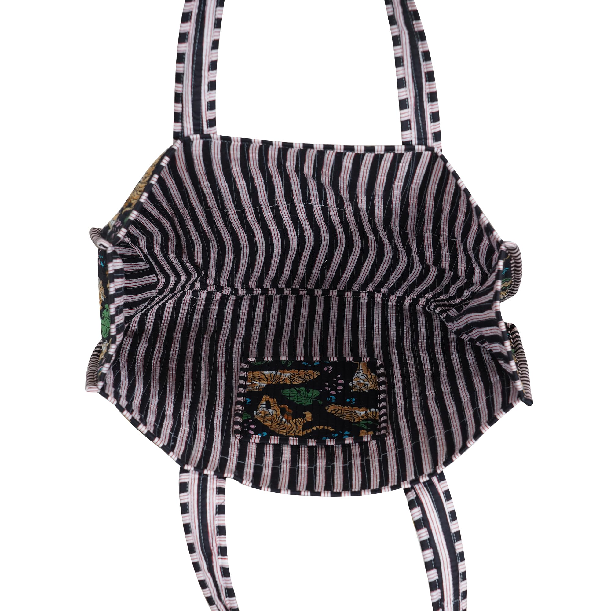 Handmade Cotton Floral Block Print Quilted Tote Shoulder Market Shopping Bag