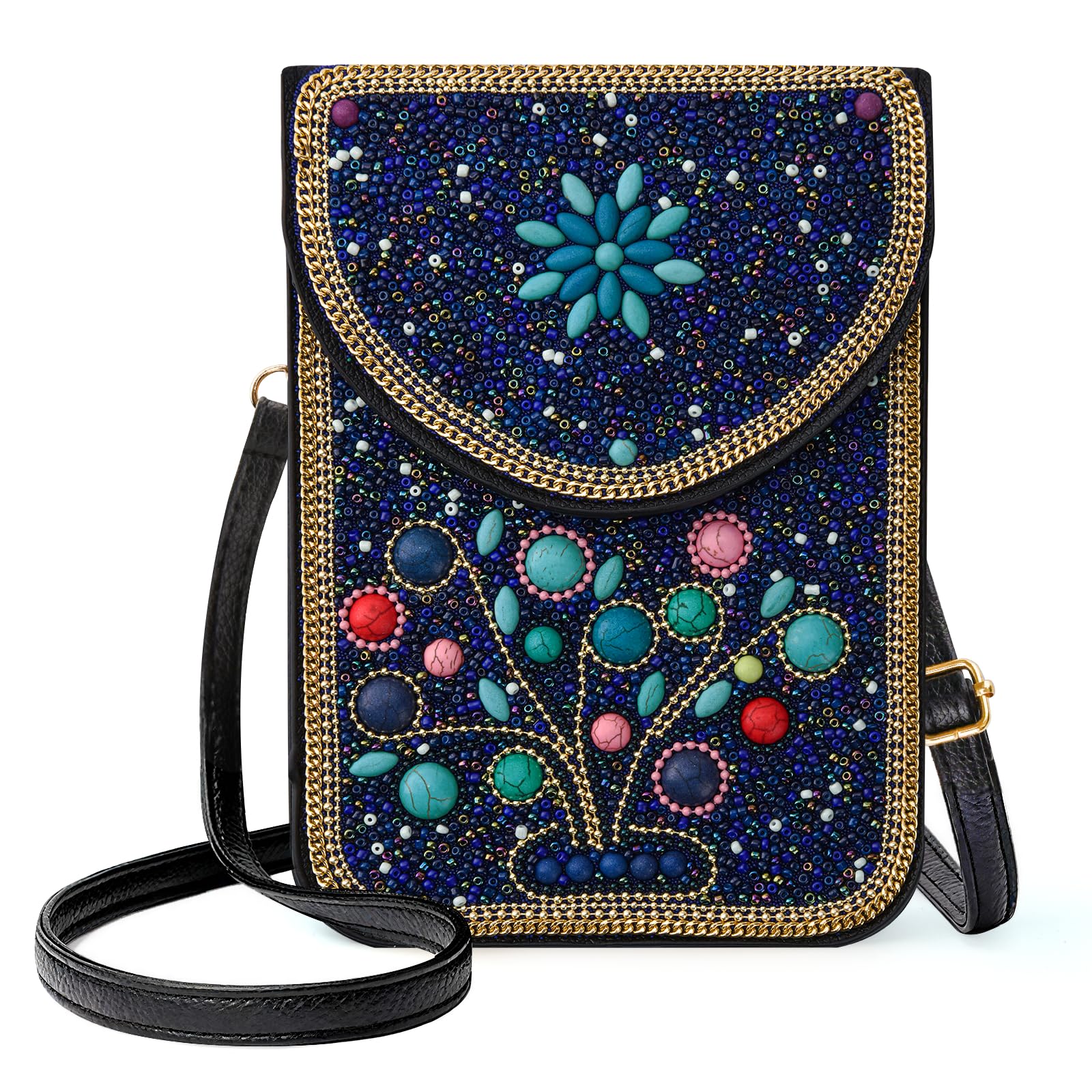 Beaded Crossbody Phone Shoulder Bag Boho Wallet Purse with Colorful Handcrafted Beads