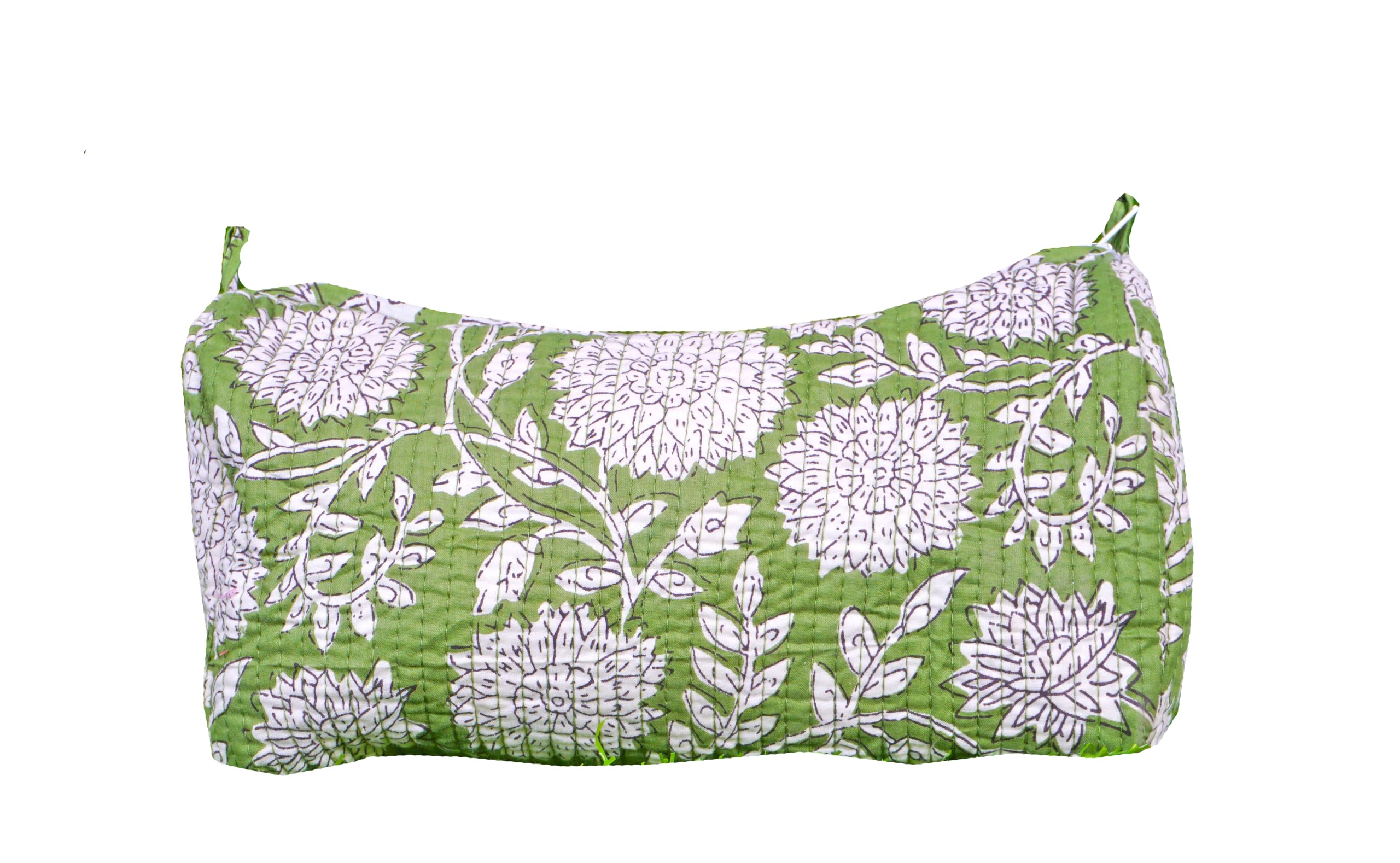 Indian Handmade Cotton Quilted Floral Toiletry Cosmetic Makeup Bag Blue A
