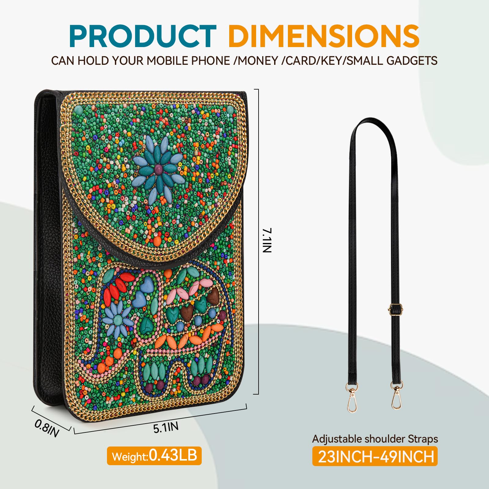 Beaded Crossbody Phone Shoulder Bag Boho Wallet Purse with Colorful Handcrafted Beads