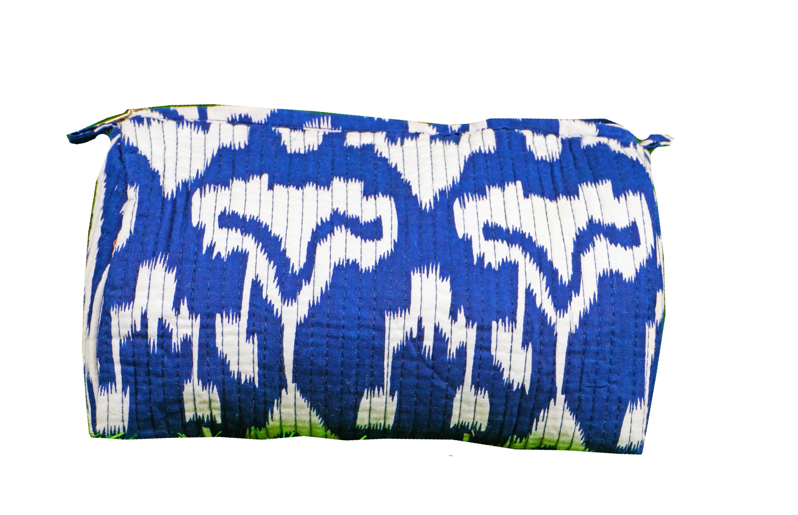 Indian Handmade Cotton Quilted Floral Toiletry Cosmetic Makeup Bag Blue A