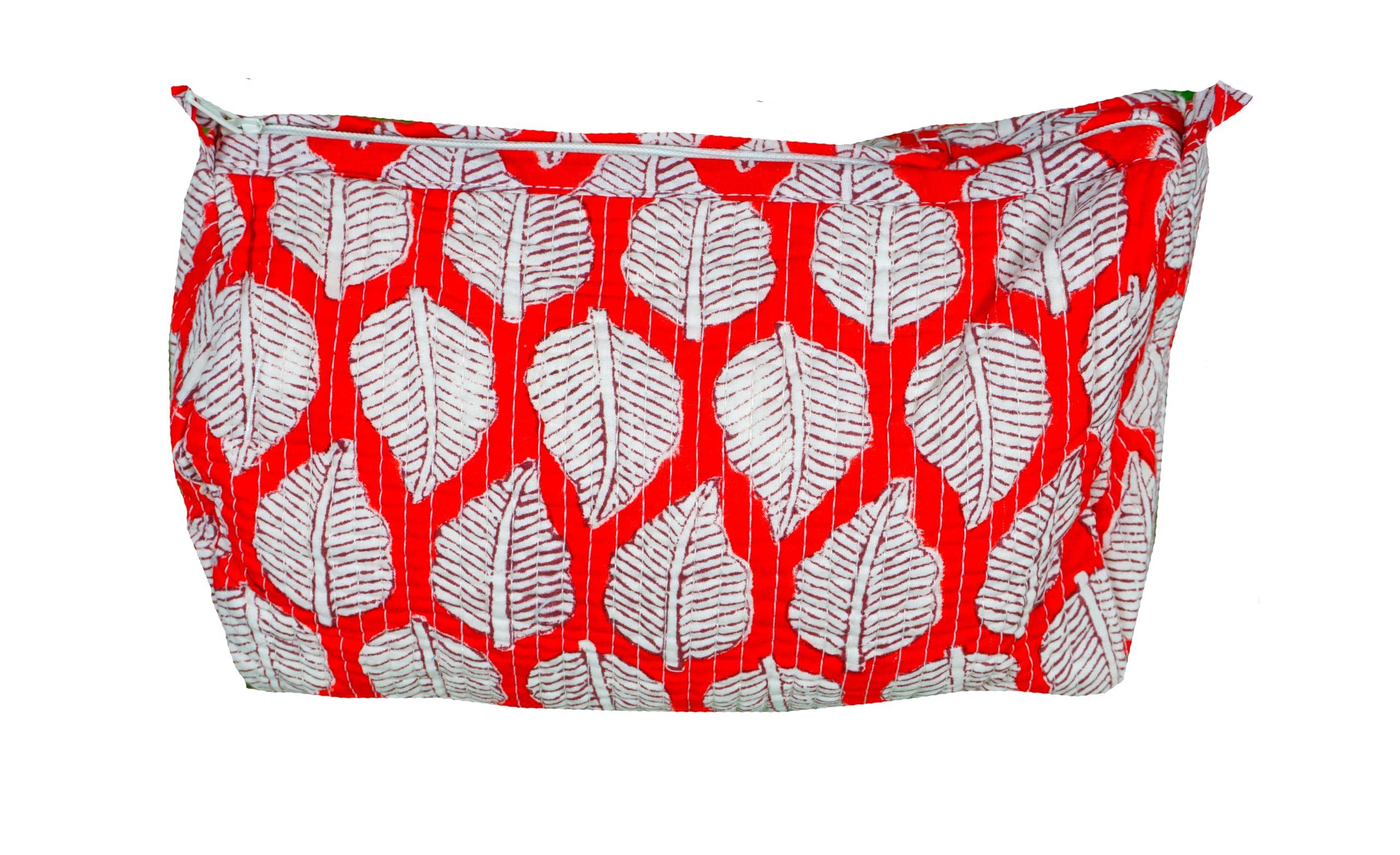 Indian Handmade Cotton Quilted Floral Toiletry Cosmetic Makeup Bag Blue A