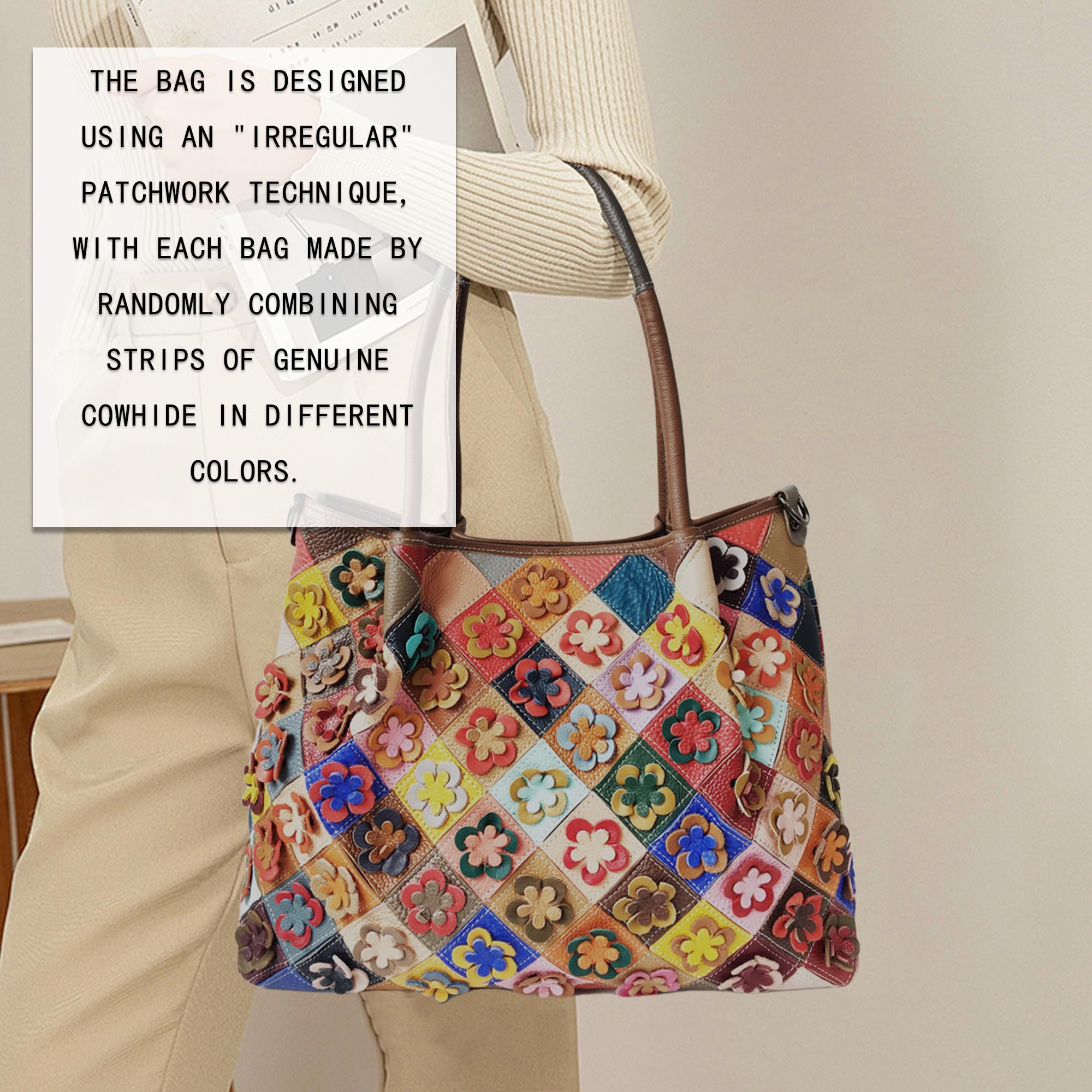 Handmade Cowhide Multi Color Patchwork Bag Crossbody Shoulder Handheld Unique Style