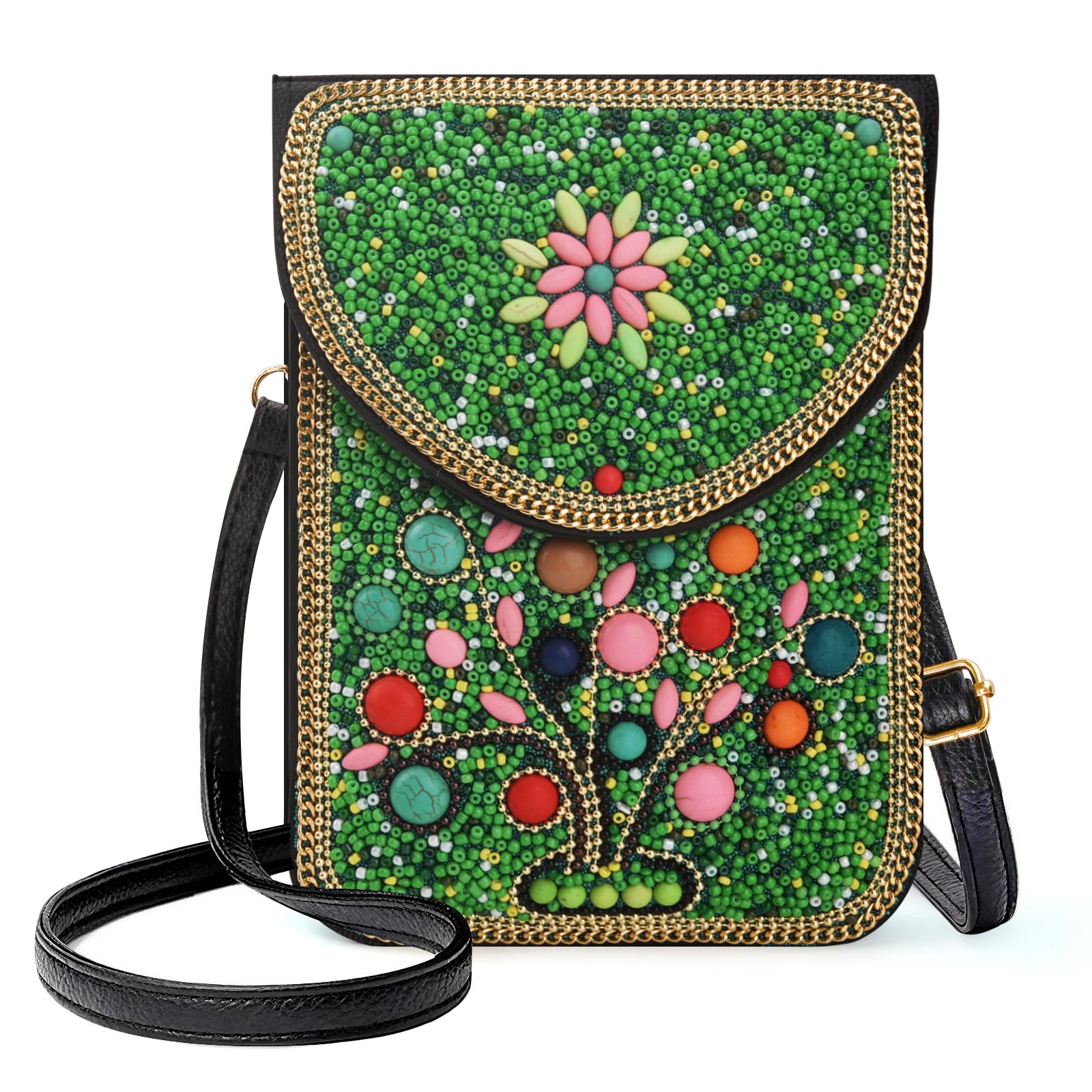 Beaded Crossbody Phone Shoulder Bag Boho Wallet Purse with Colorful Handcrafted Beads