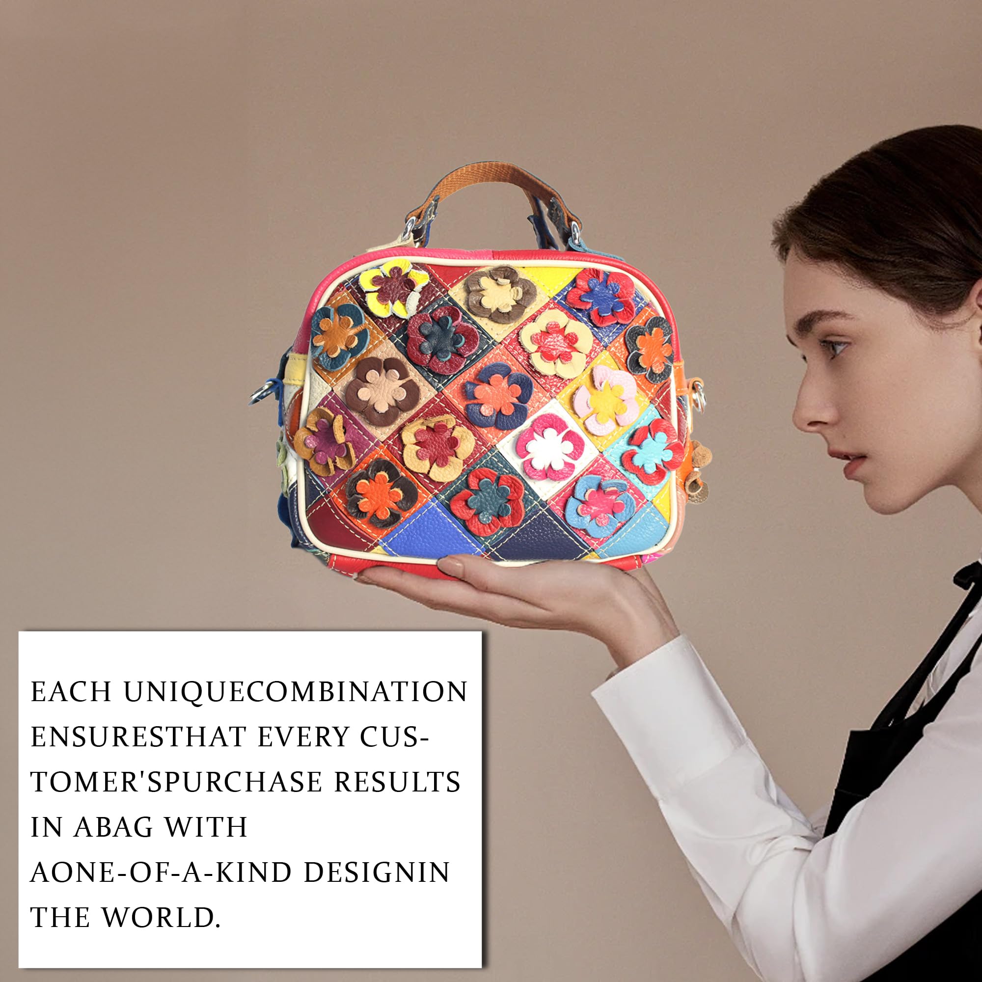 Handmade Cowhide Multi Color Patchwork Bag Crossbody Shoulder Handheld Unique Style