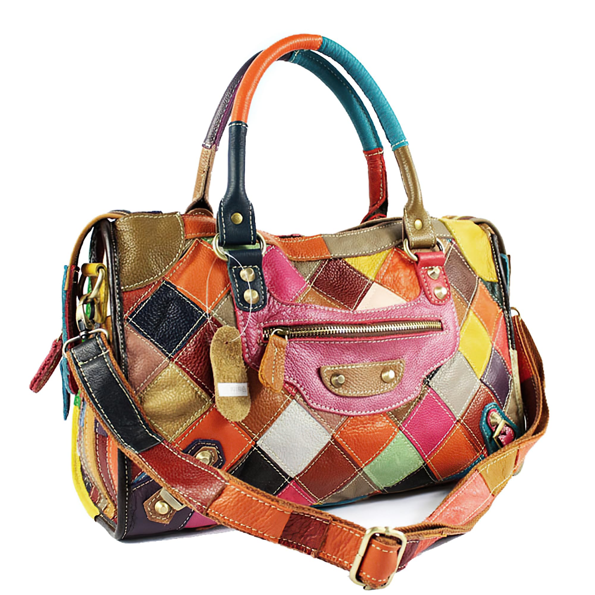 Handmade Cowhide Multi Color Patchwork Bag Crossbody Shoulder Handheld Unique Style