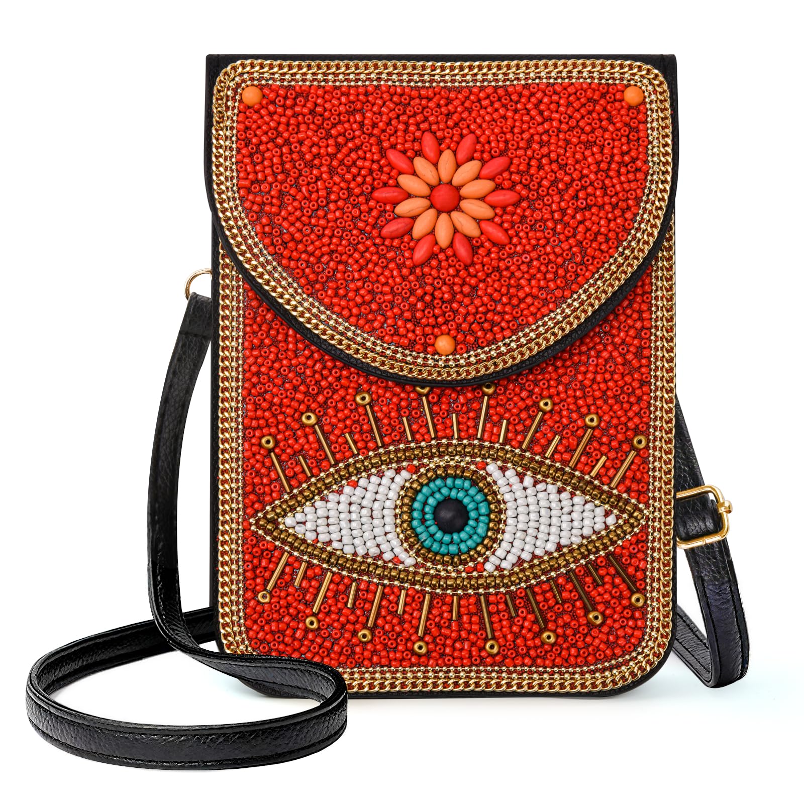 Beaded Crossbody Phone Shoulder Bag Boho Wallet Purse with Colorful Handcrafted Beads