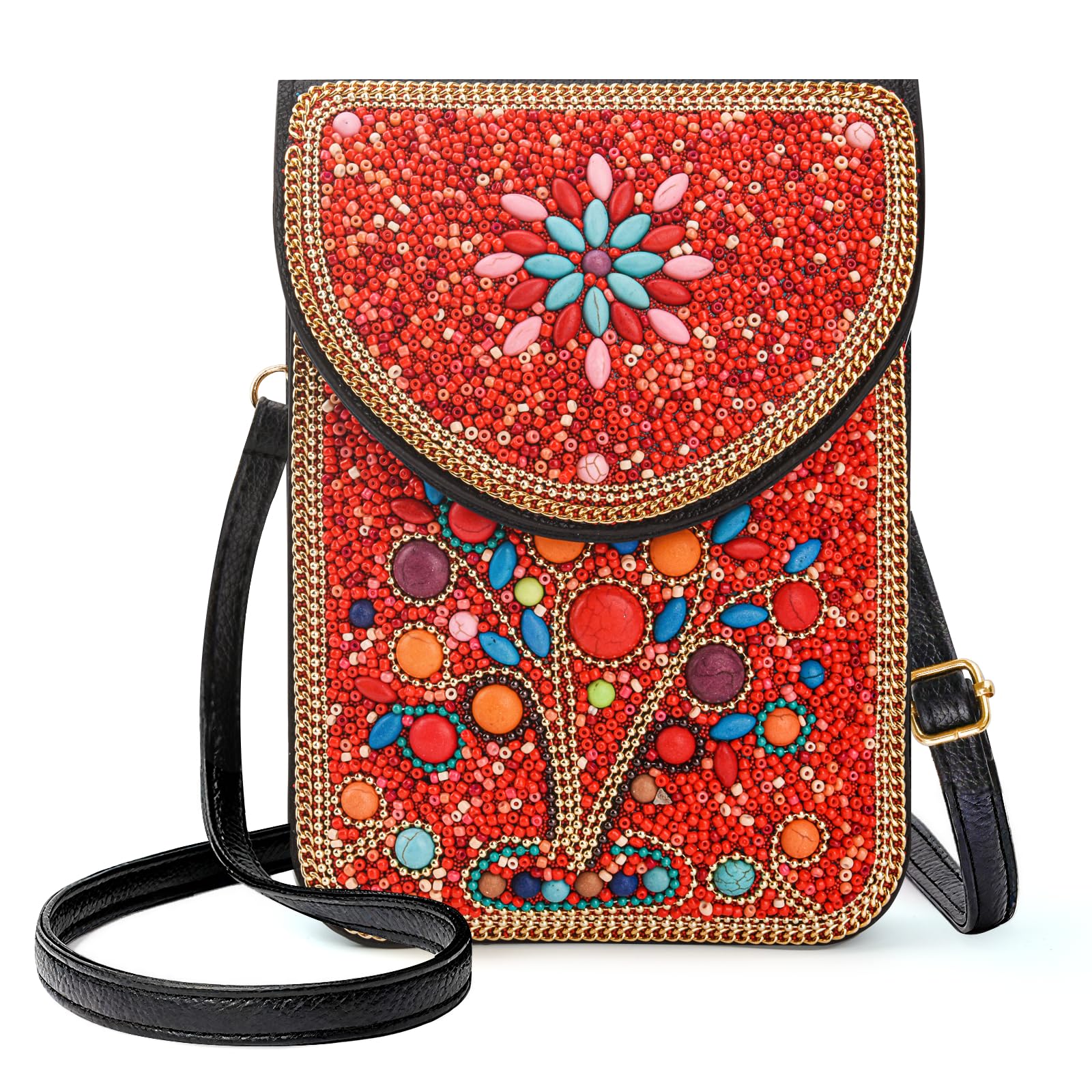 Beaded Crossbody Phone Shoulder Bag Boho Wallet Purse with Colorful Handcrafted Beads