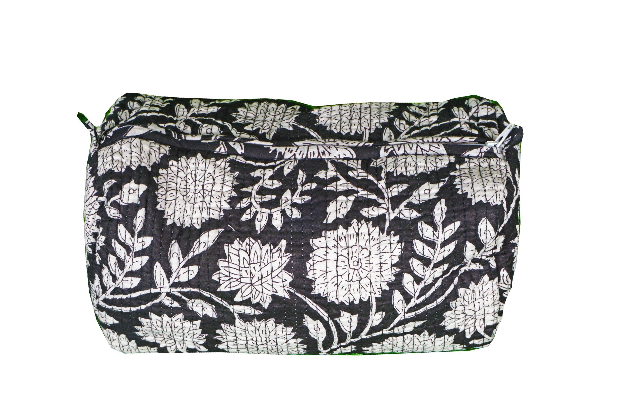 Indian Handmade Cotton Quilted Floral Toiletry Cosmetic Makeup Bag Blue A
