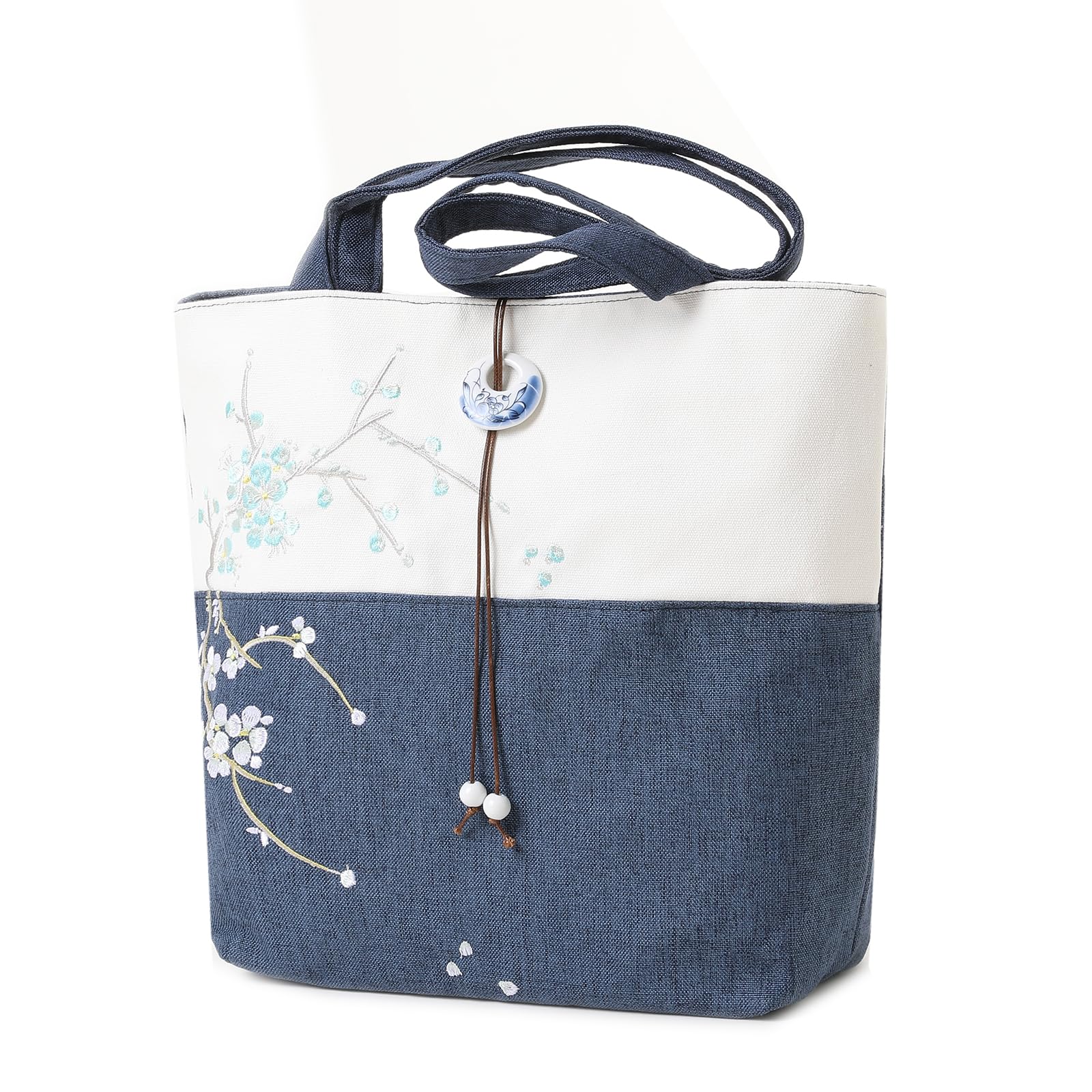 Elegant Vintage Silk Pattern Shoulder Tote Bag with Pendant and Tassels