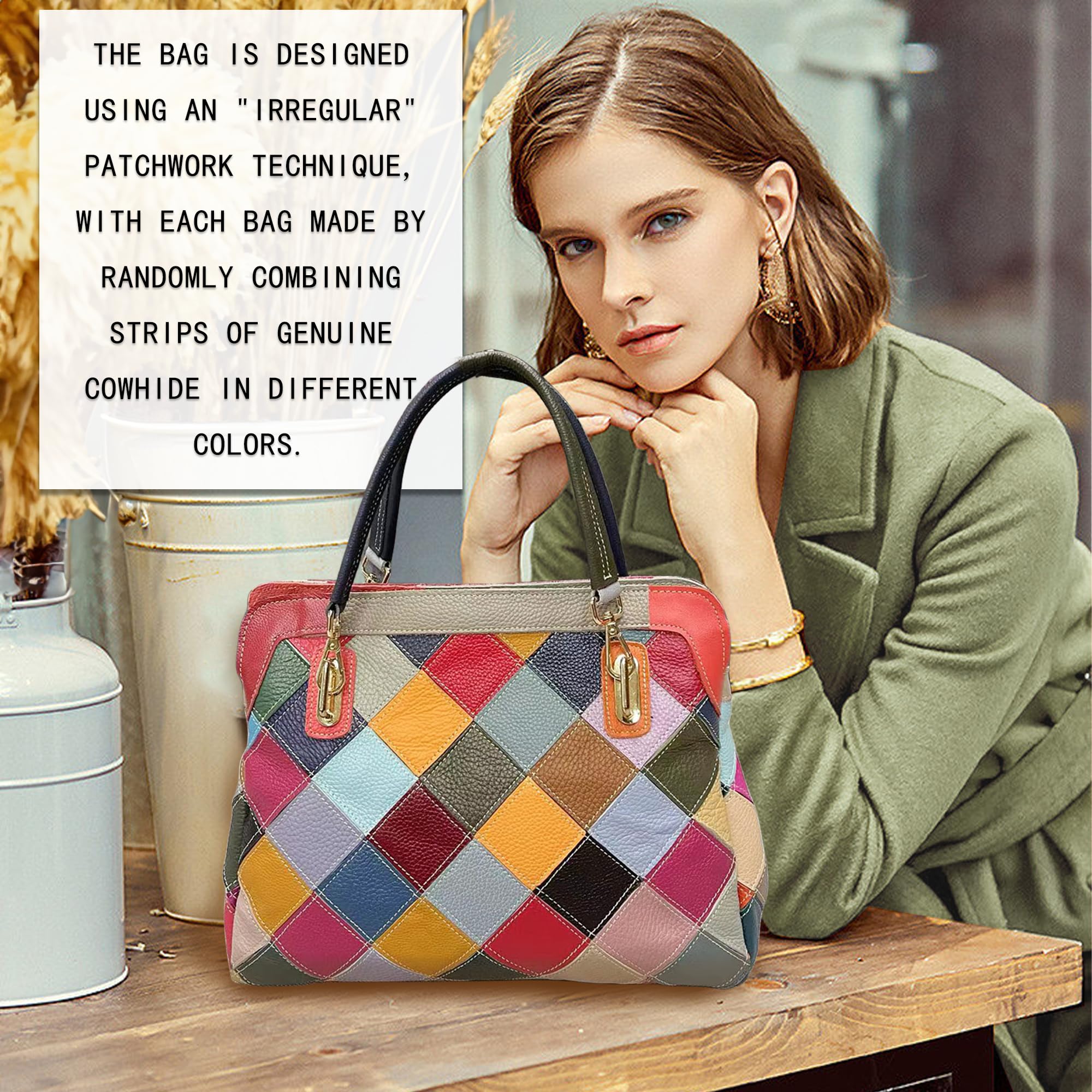 Handmade Cowhide Multi Color Patchwork Bag Crossbody Shoulder Handheld Unique Style