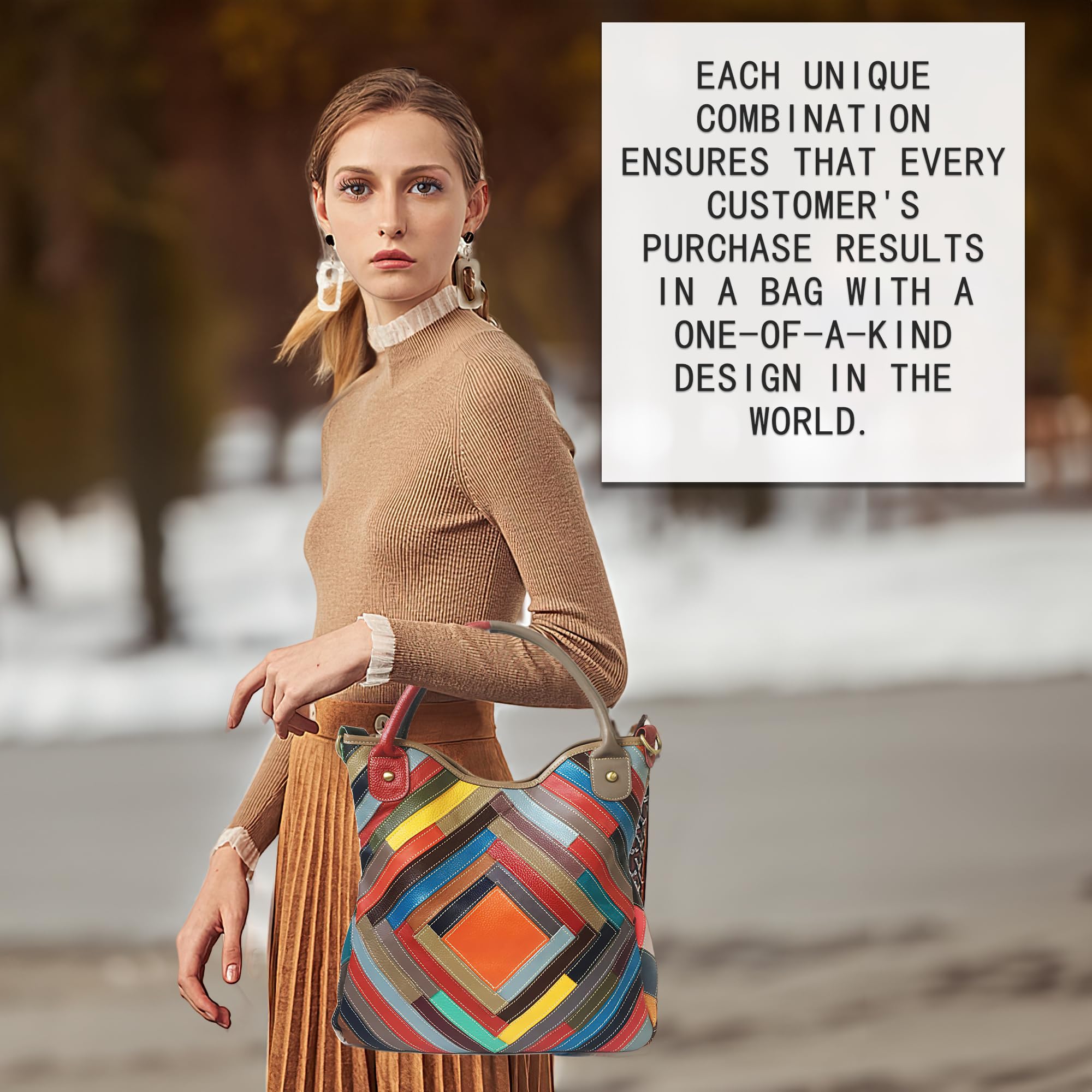 Handmade Cowhide Multi Color Patchwork Bag Crossbody Shoulder Handheld Unique Style