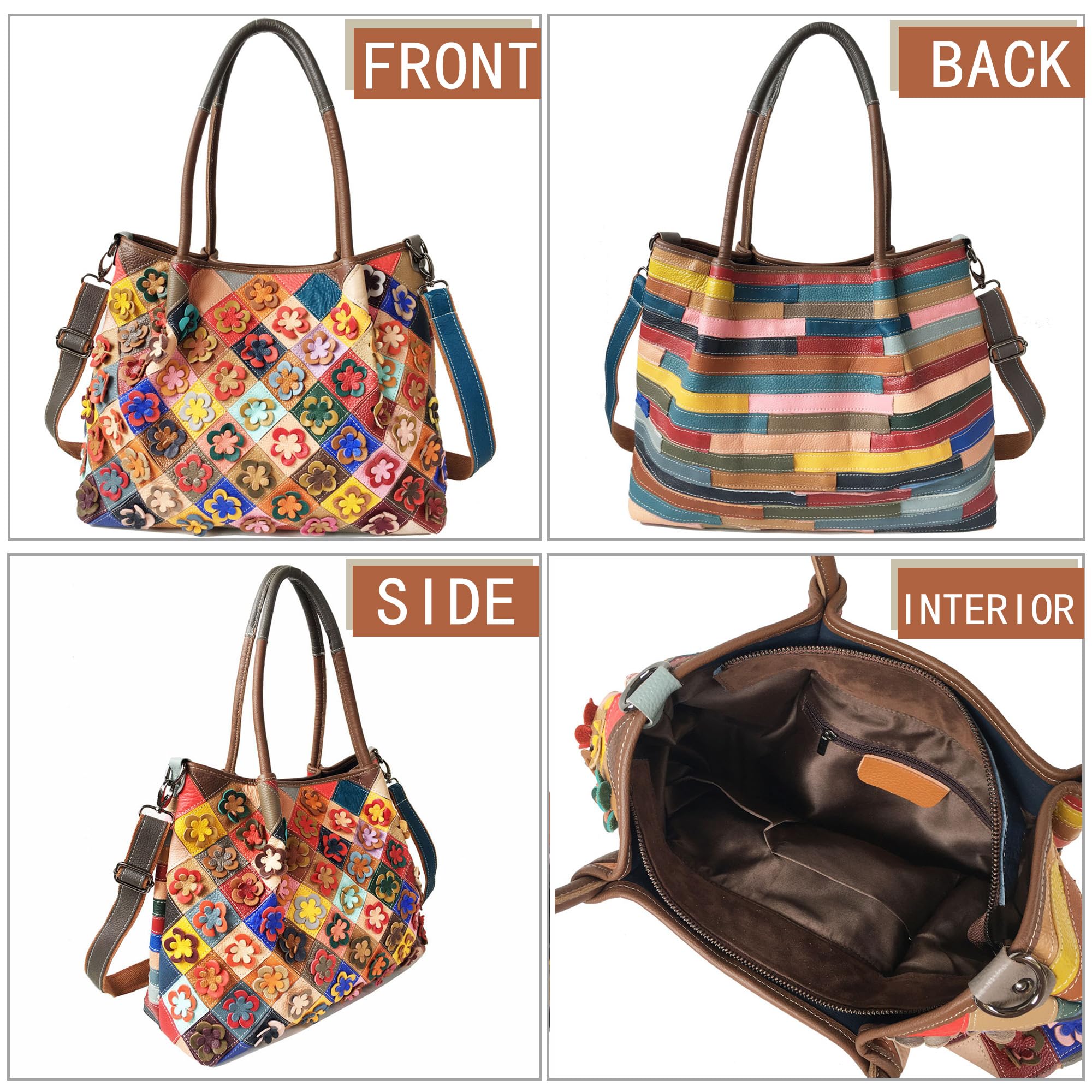 Handmade Cowhide Multi Color Patchwork Bag Crossbody Shoulder Handheld Unique Style