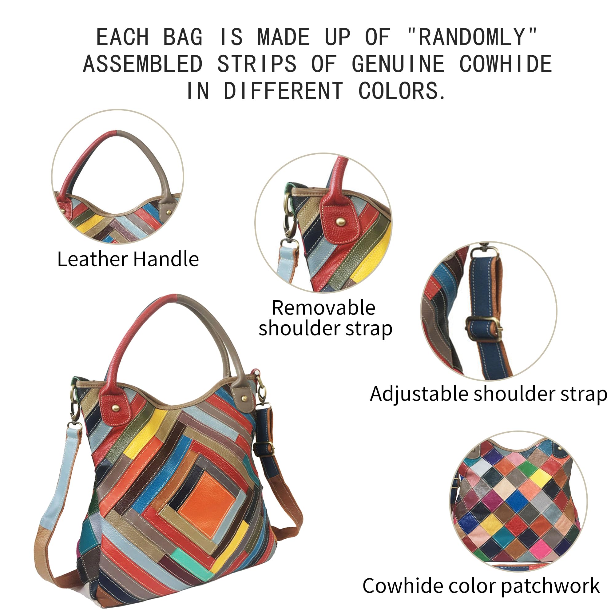 Handmade Cowhide Multi Color Patchwork Bag Crossbody Shoulder Handheld Unique Style