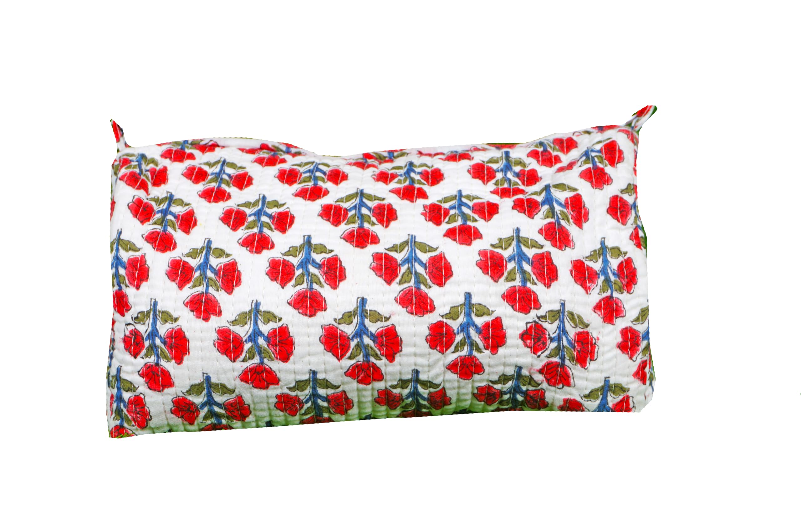 Indian Handmade Cotton Quilted Floral Toiletry Cosmetic Makeup Bag Blue A