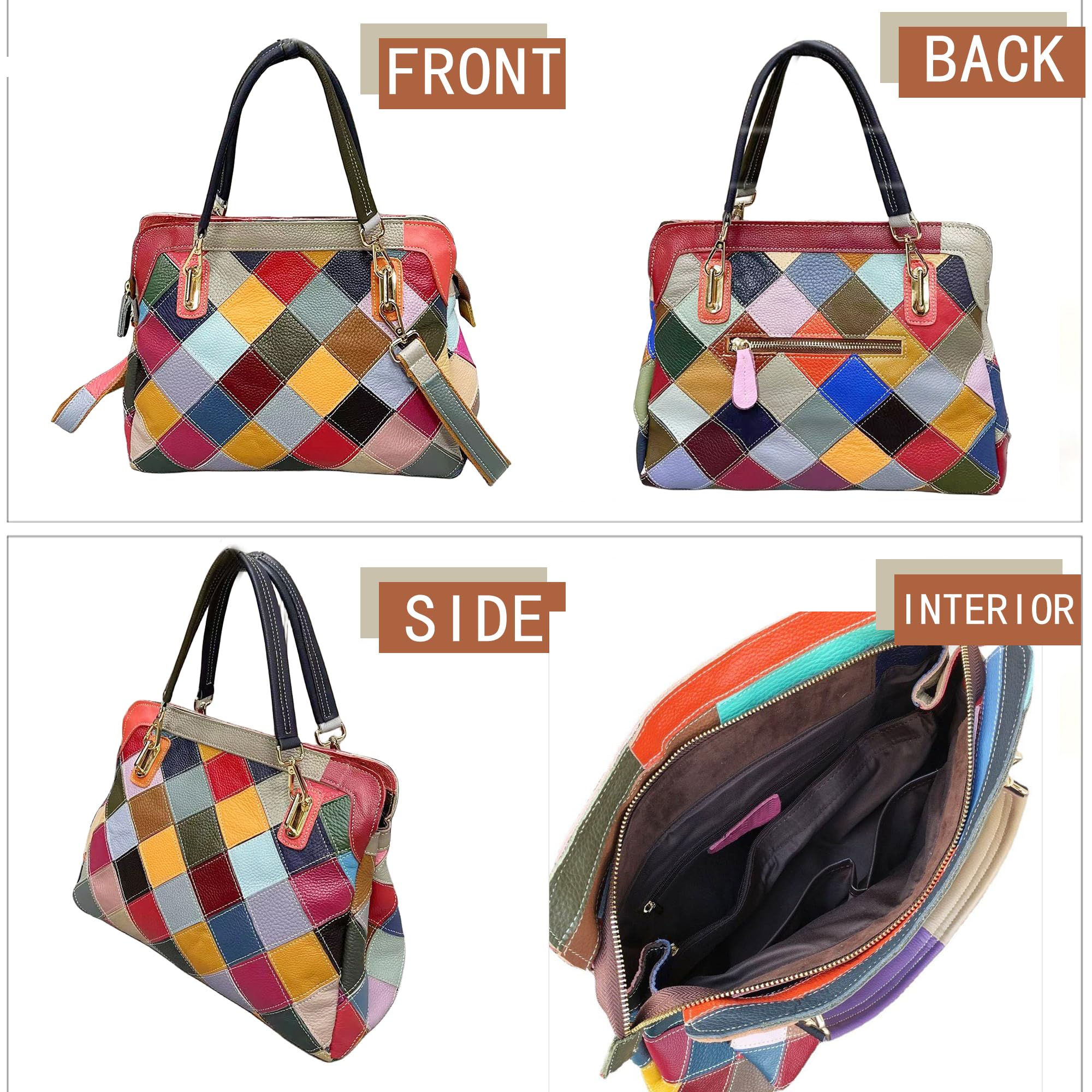 Handmade Cowhide Multi Color Patchwork Bag Crossbody Shoulder Handheld Unique Style
