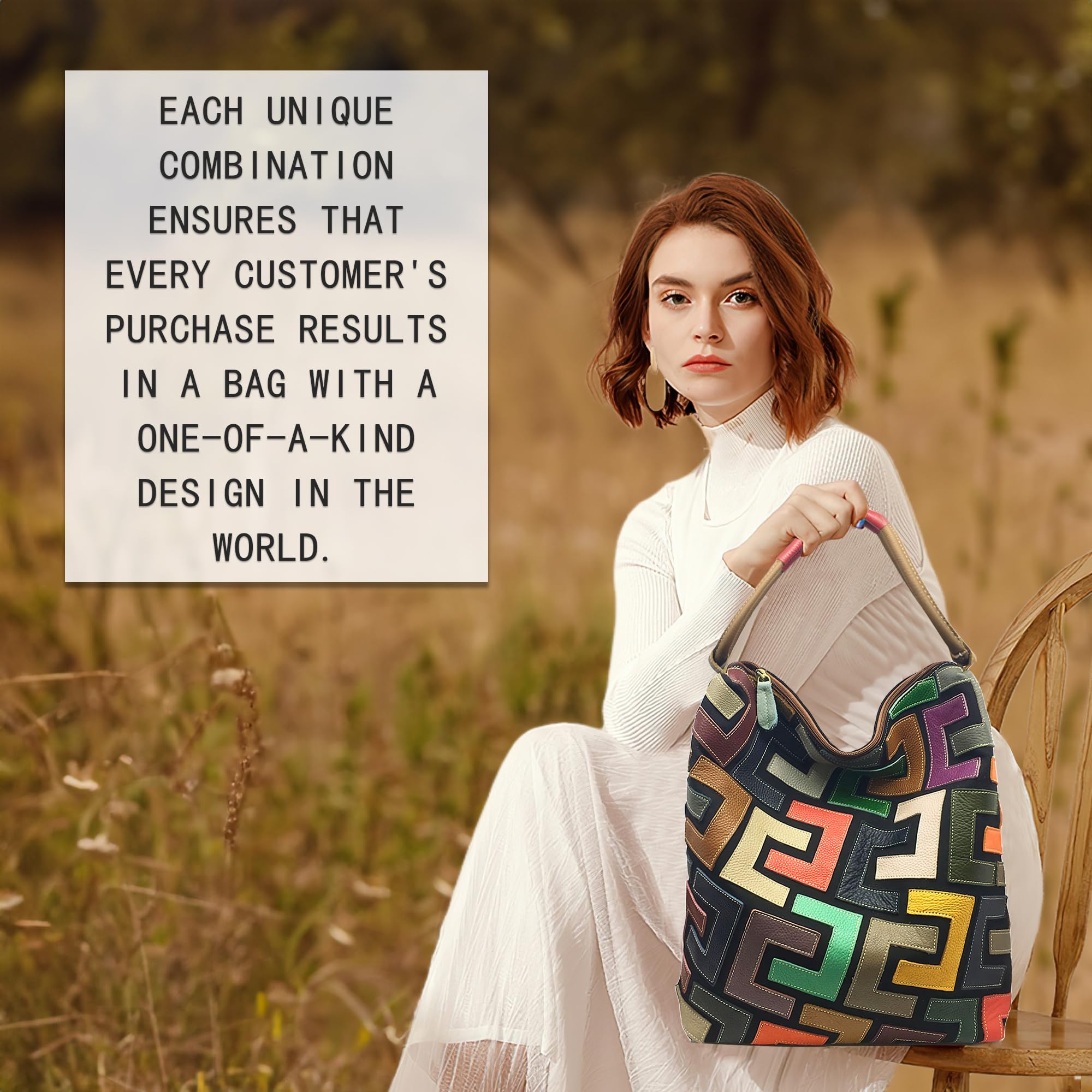 Handmade Cowhide Multi Color Patchwork Bag Crossbody Shoulder Handheld Unique Style