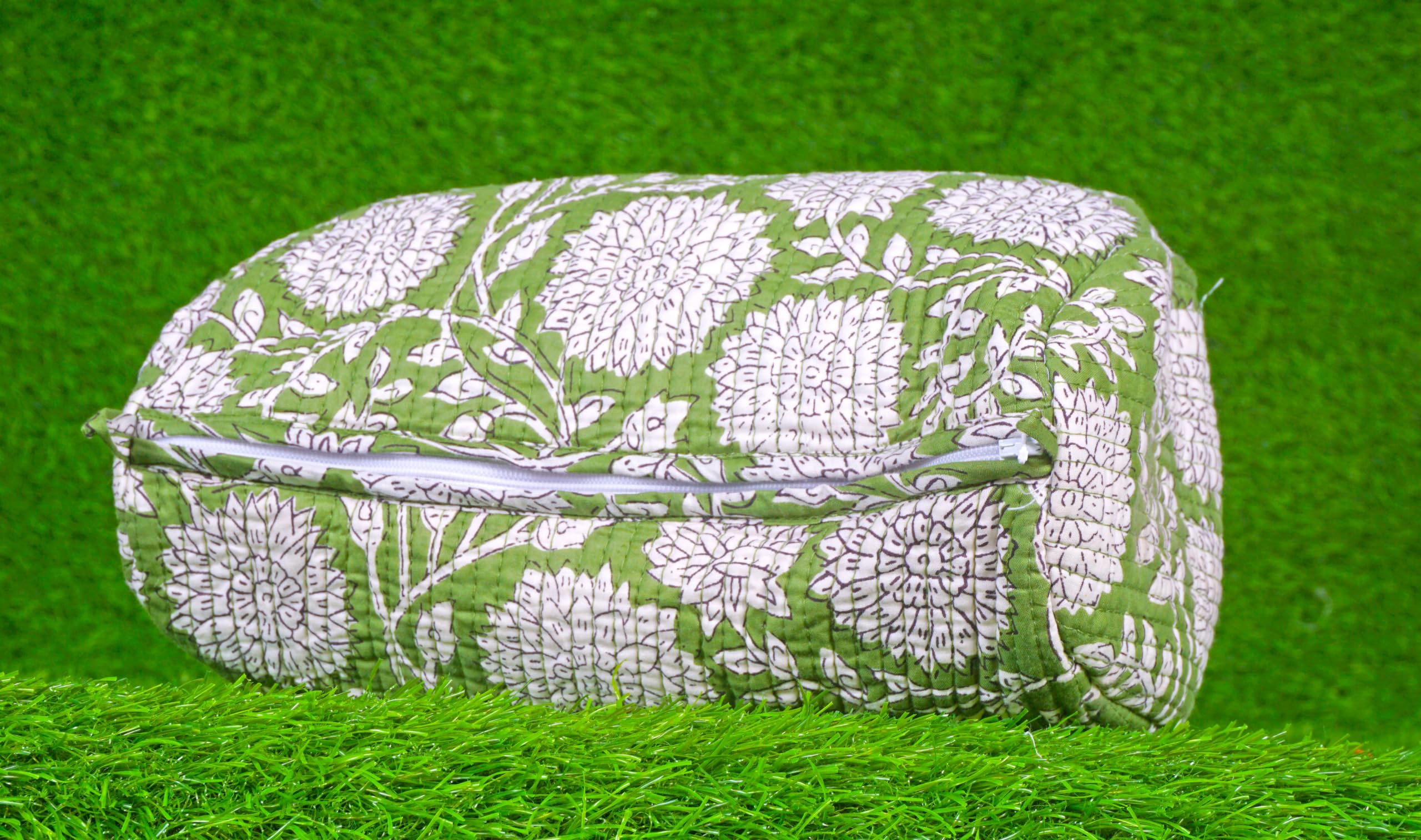 Indian Handmade Cotton Quilted Floral Toiletry Cosmetic Makeup Bag Blue A