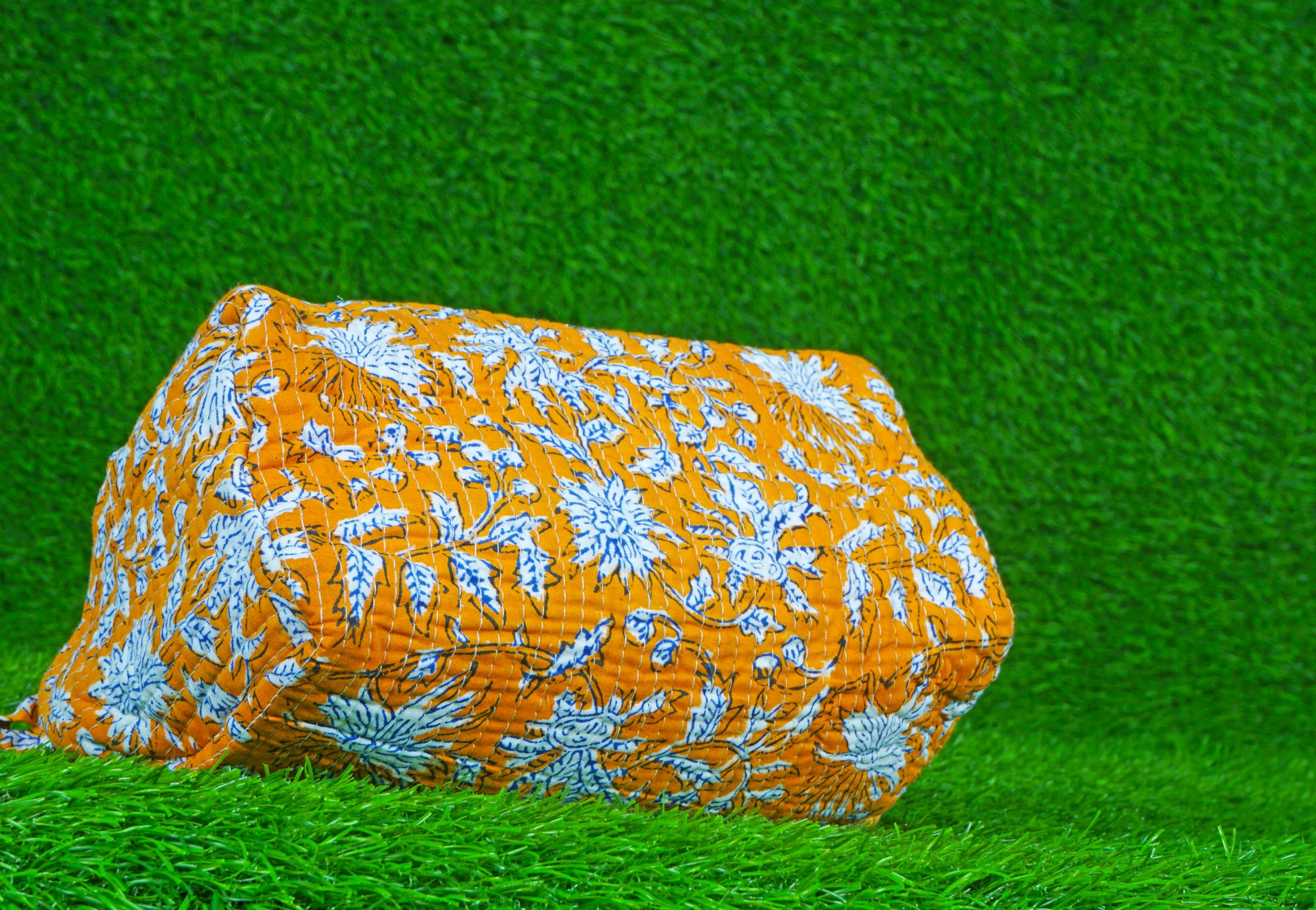 Indian Handmade Cotton Quilted Floral Toiletry Cosmetic Makeup Bag Blue A