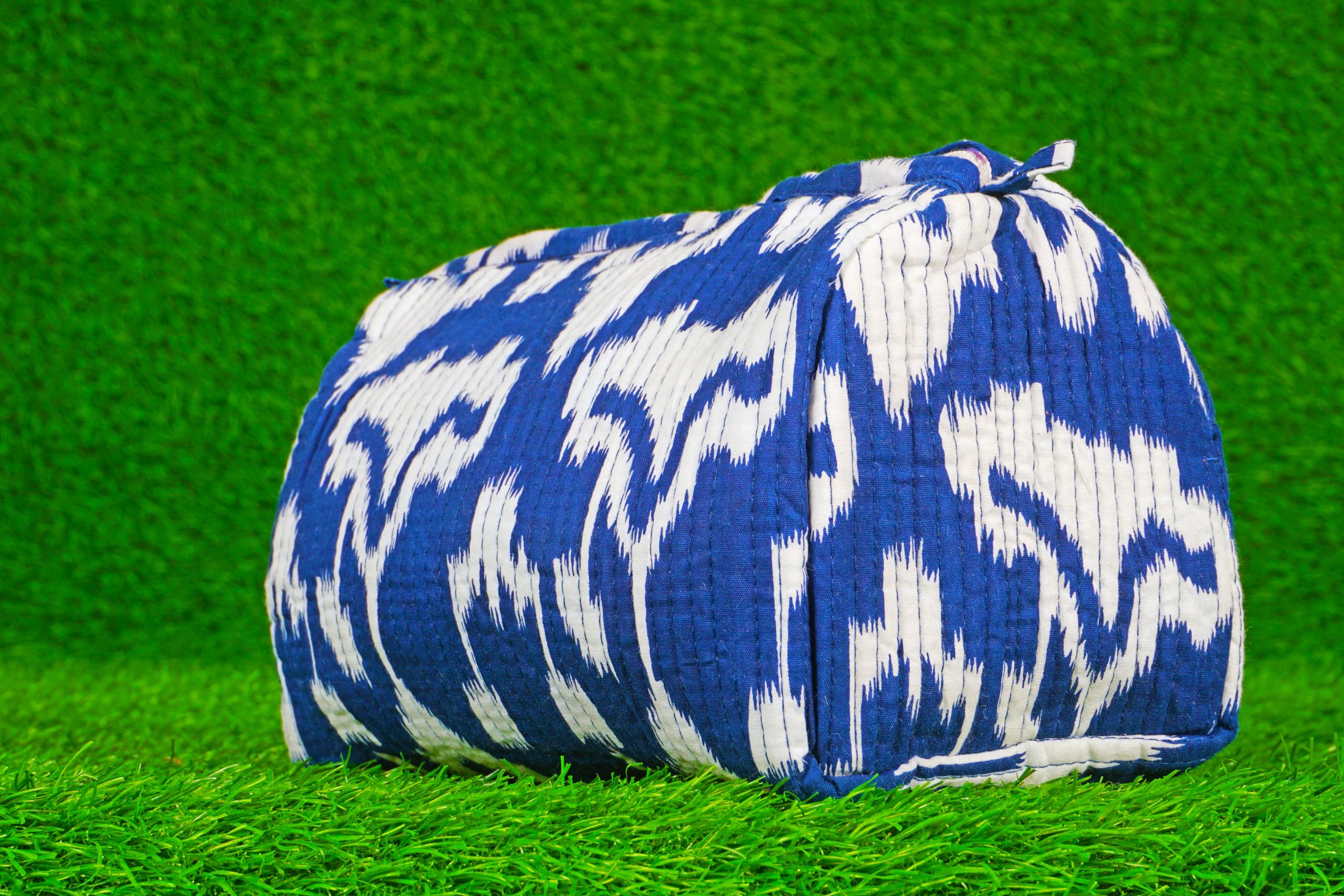 Indian Handmade Cotton Quilted Floral Toiletry Cosmetic Makeup Bag Blue A