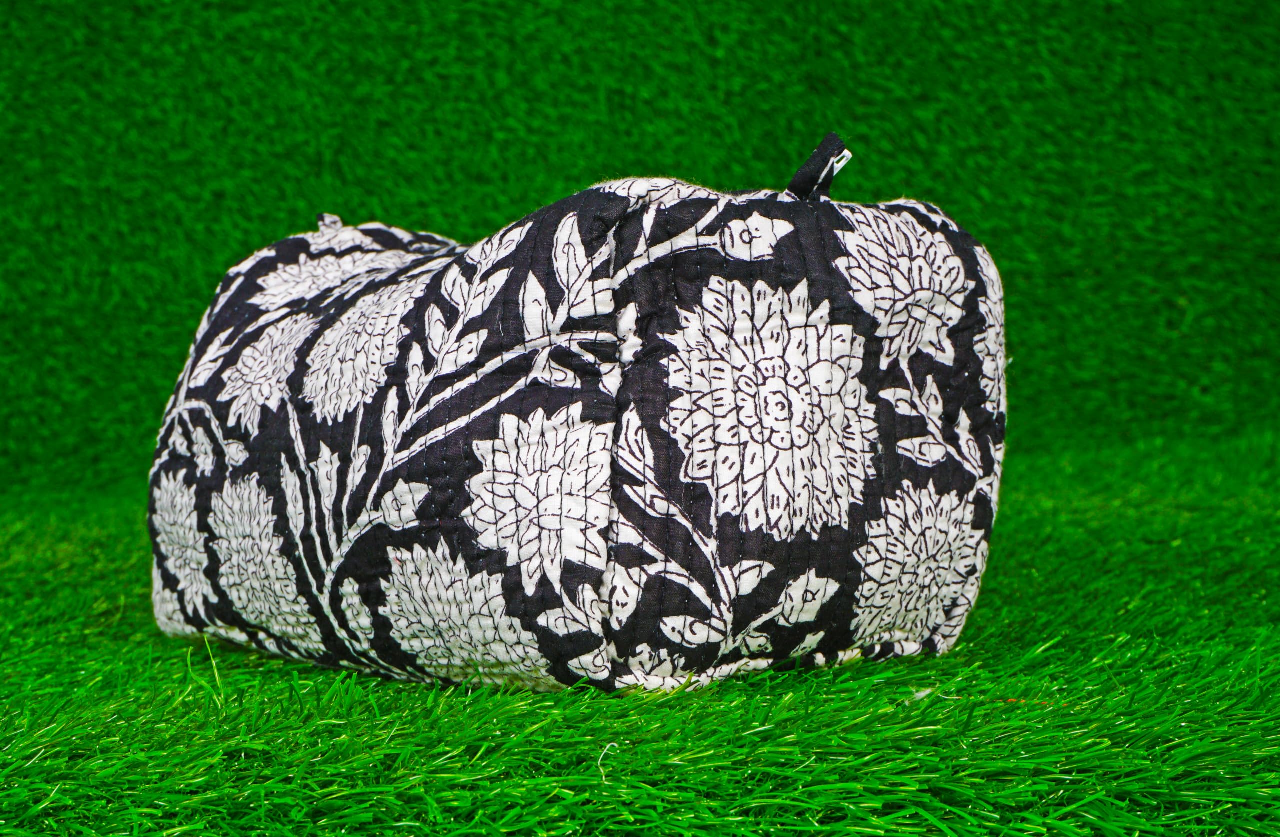 Indian Handmade Cotton Quilted Floral Toiletry Cosmetic Makeup Bag Blue A