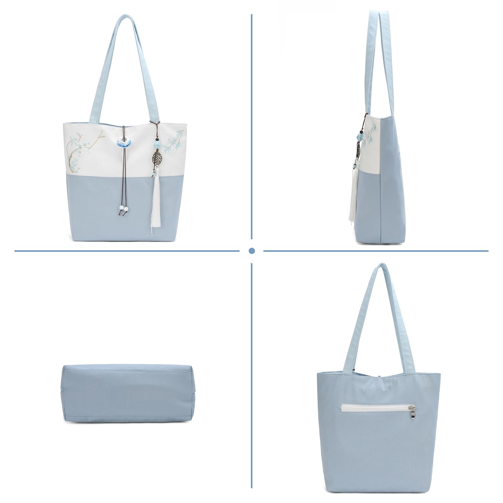 Elegant Vintage Silk Pattern Shoulder Tote Bag with Pendant and Tassels