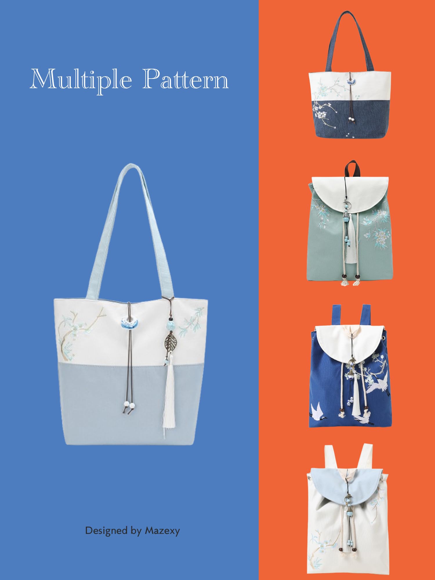 Elegant Vintage Silk Pattern Shoulder Tote Bag with Pendant and Tassels