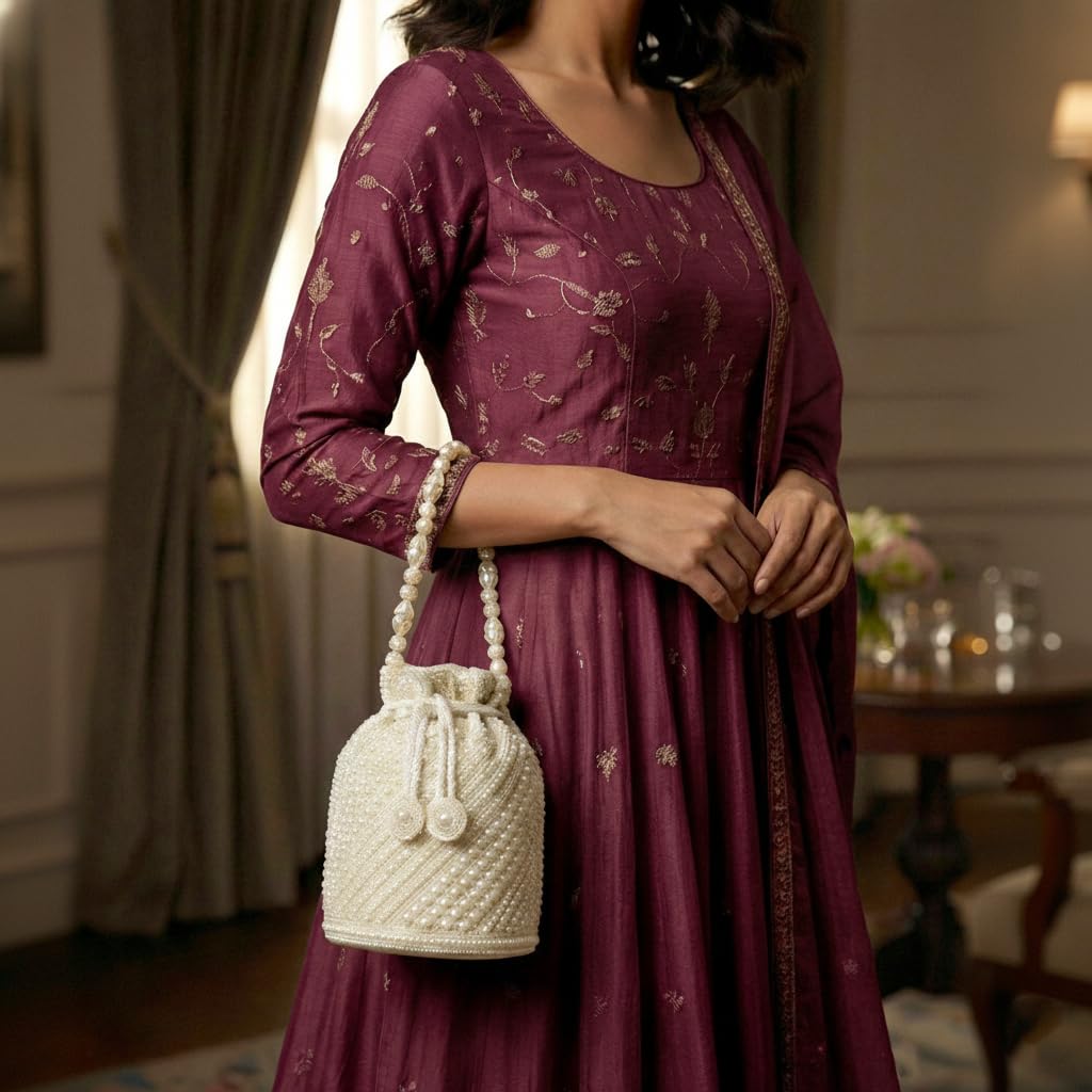 Ethnic Evening Clutch Bag for Women Bridal Purse with Drawstring