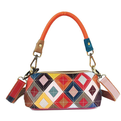 Handmade Cowhide Multi Color Patchwork Bag Crossbody Shoulder Handheld Unique Style
