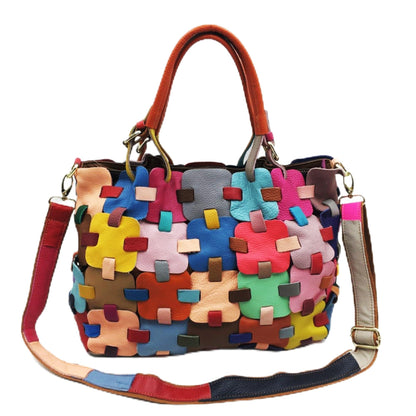 Handmade Cowhide Multi Color Patchwork Bag Crossbody Shoulder Handheld Unique Style